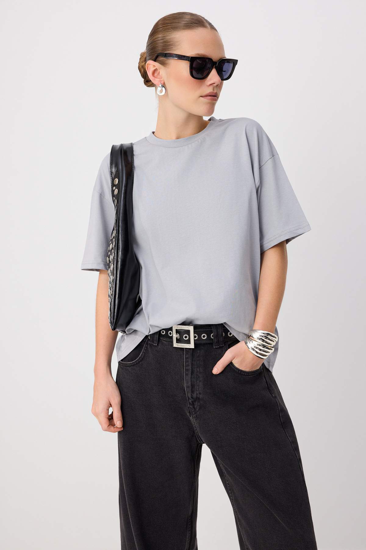Trendyolmilla Gri*001 Örme T-Shirt TWOSS23TS00040