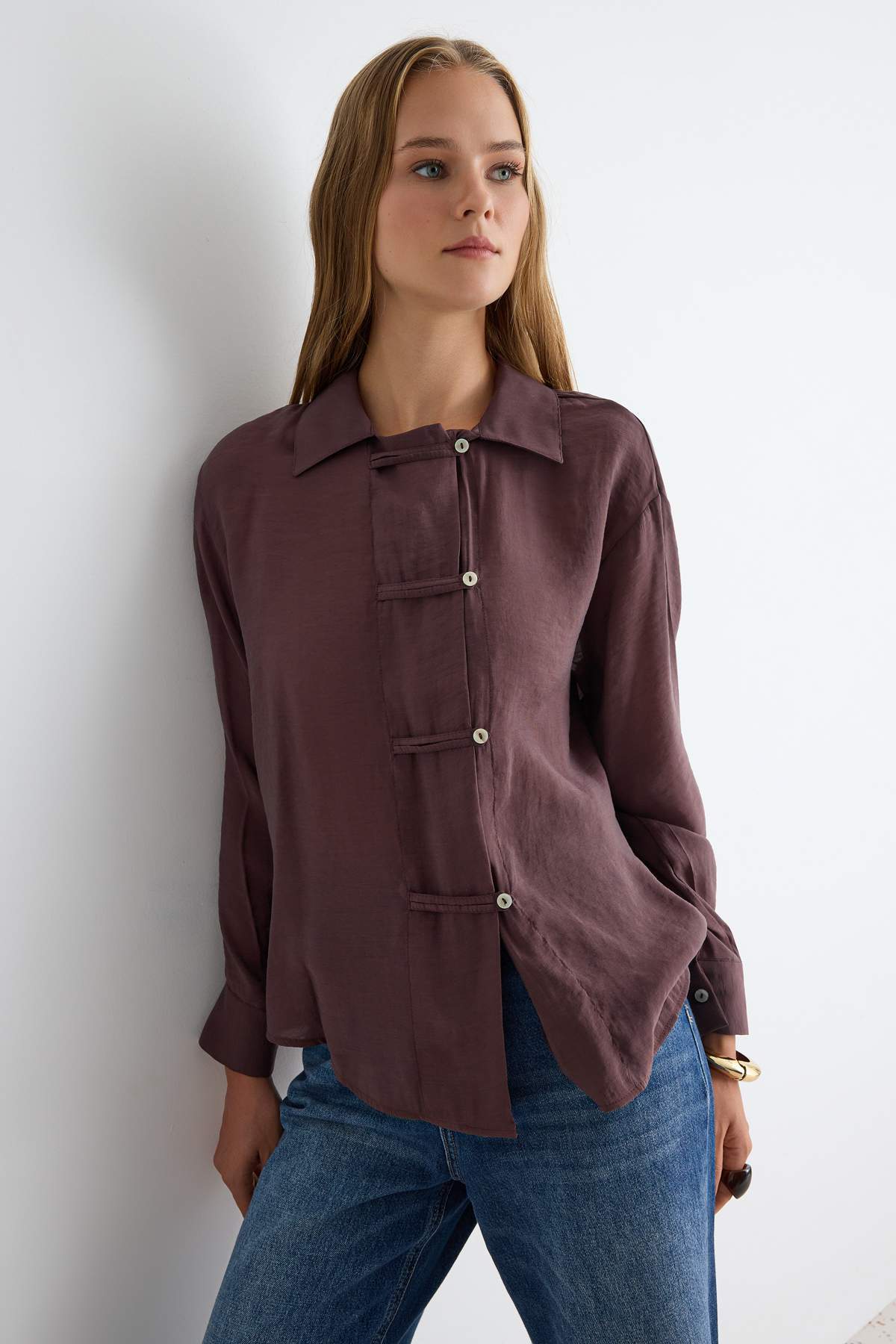 Trendyol Collection Brown Tie-Dye Detailed Shirt Twoaw27Go00046