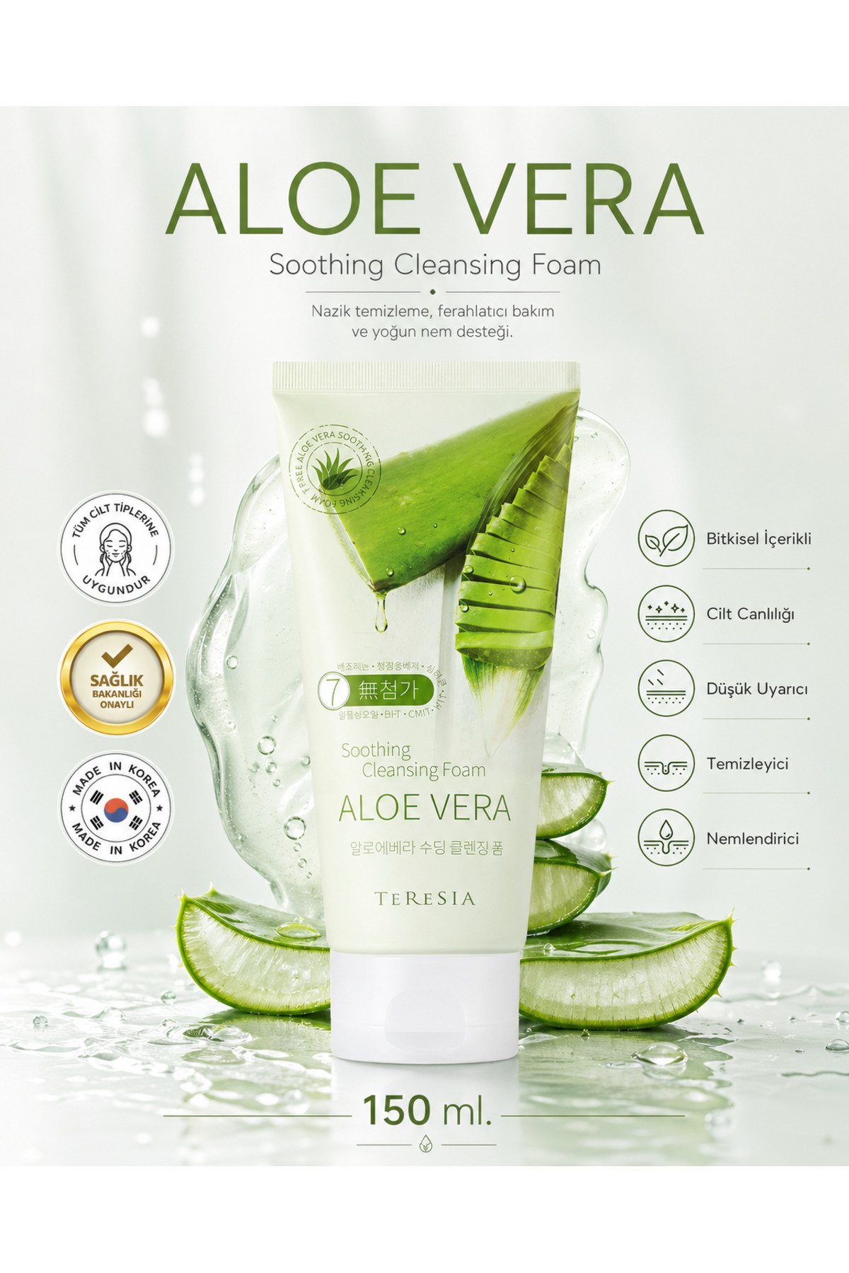 MBL Teresia Yatıştırıcı Ve Nemlendirici %100 Saf Aloe Vera Içeren Temizleyici Köpük 150ml — 8809717600971