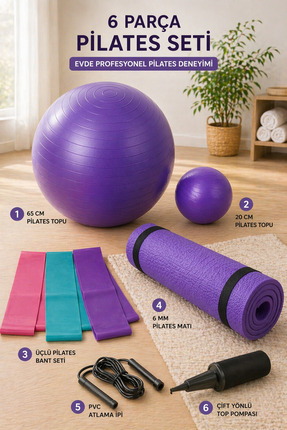 Yukon 6 Parça Full Evde Pilates Seti 65 cm Ve 20 cm Pilates Topu Pilates Band...