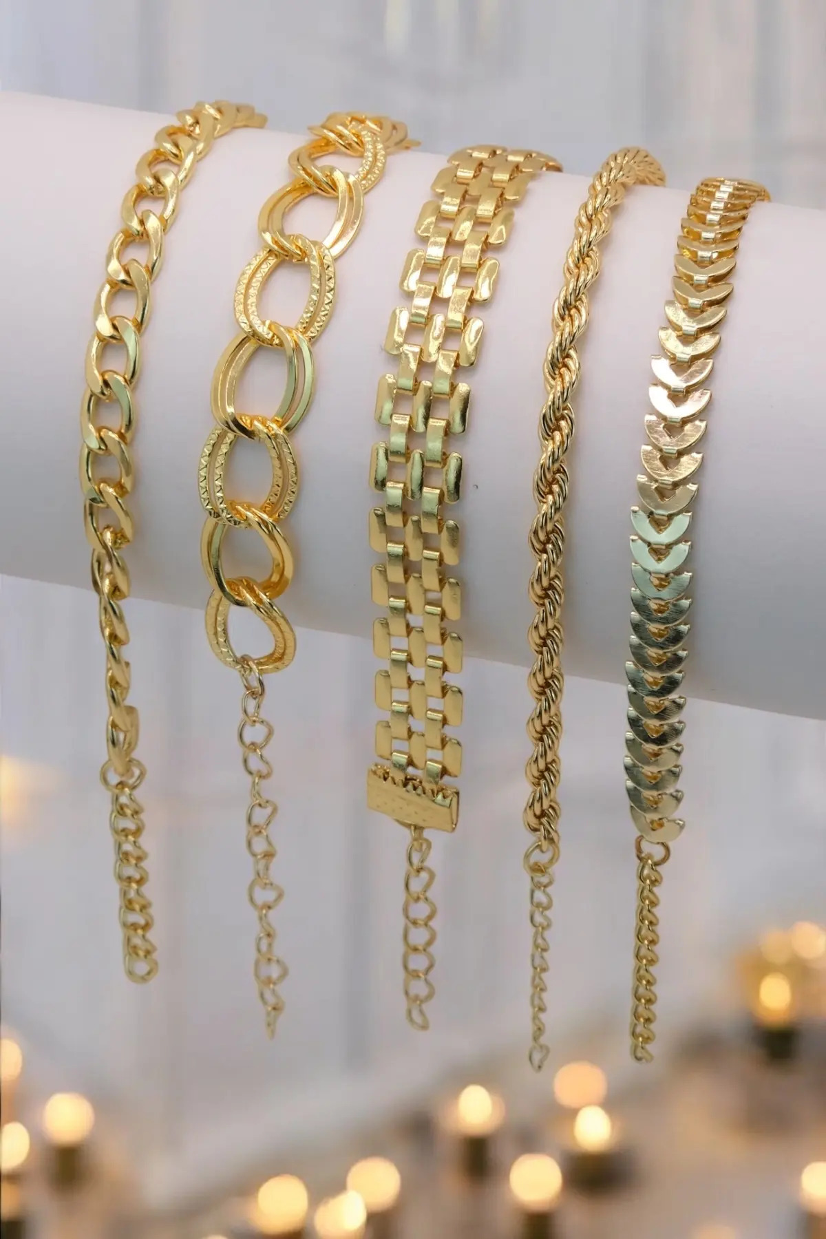 5-Piece Zircon Stone & Fish Back Detail Women's Bracelet Set
