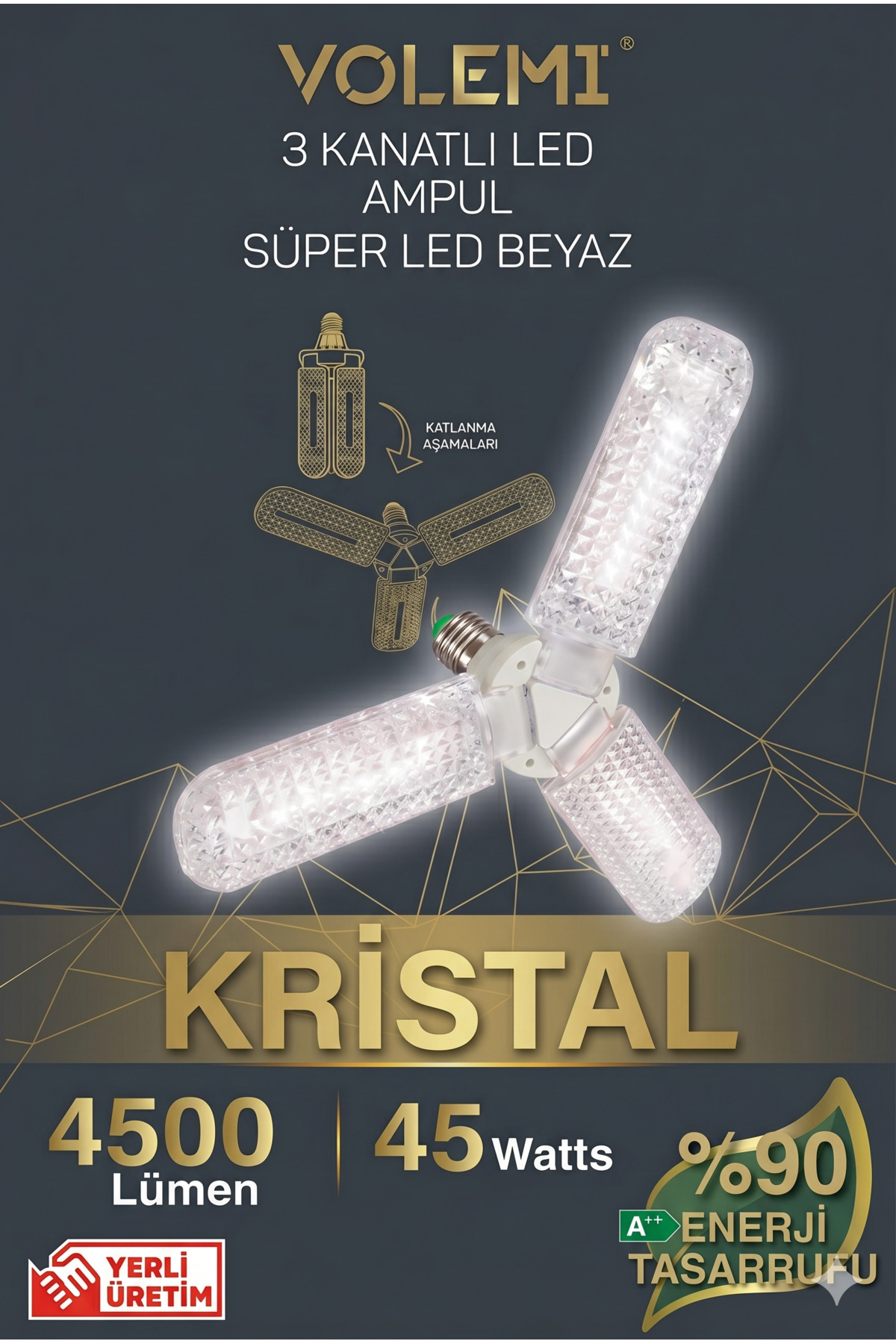 3-Wing Crystal LED Bulb 90° Foldable Energy Saving Ultra Bright Lighting E27 Lamp