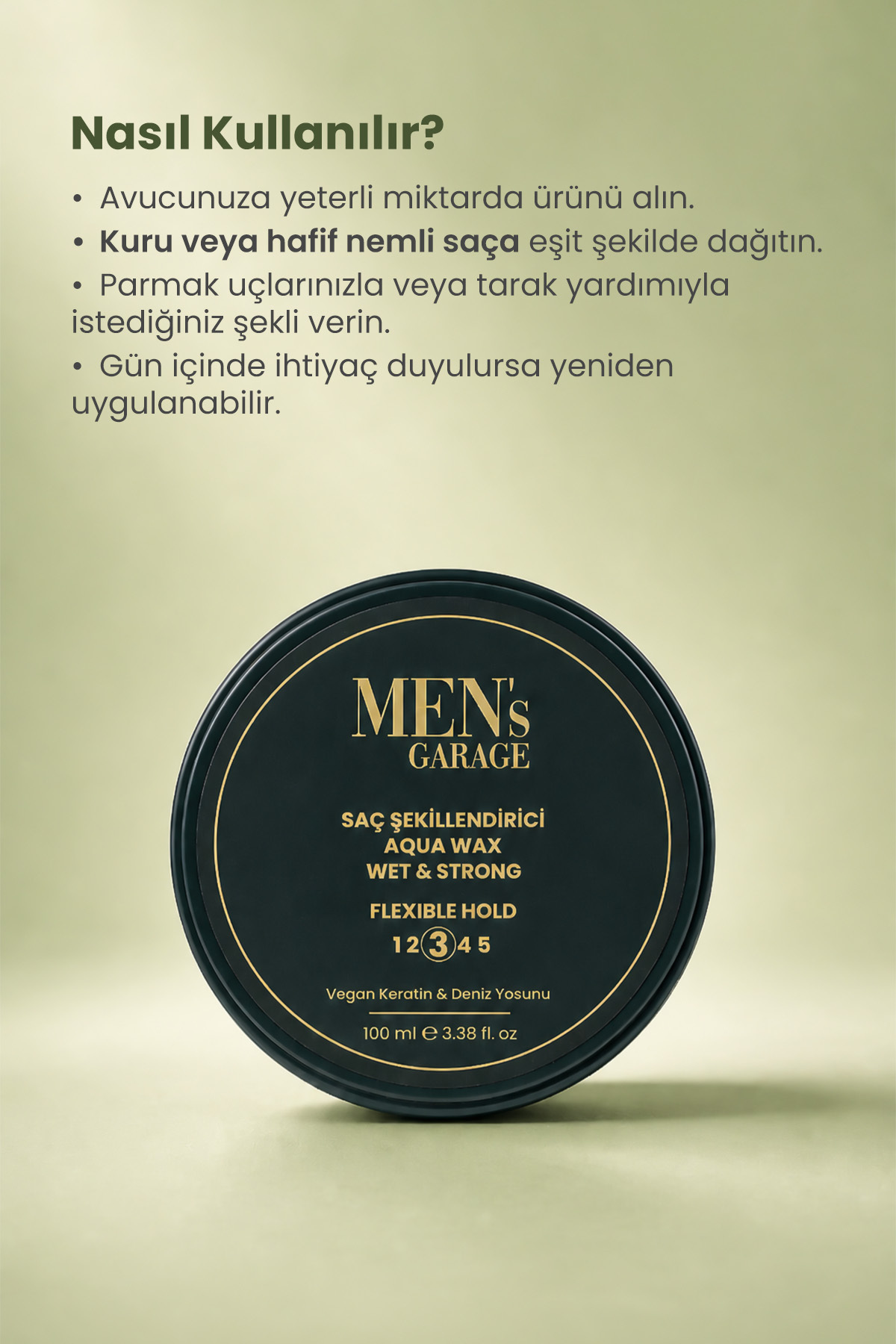 Men's Garage Saç Şekillendirici Aqua Wax - Orta Tutuş, Islak ve Parlak Görünüm, Vegan, Su Bazlı 100 ml — BN.0477 — تصویر 4 از 5