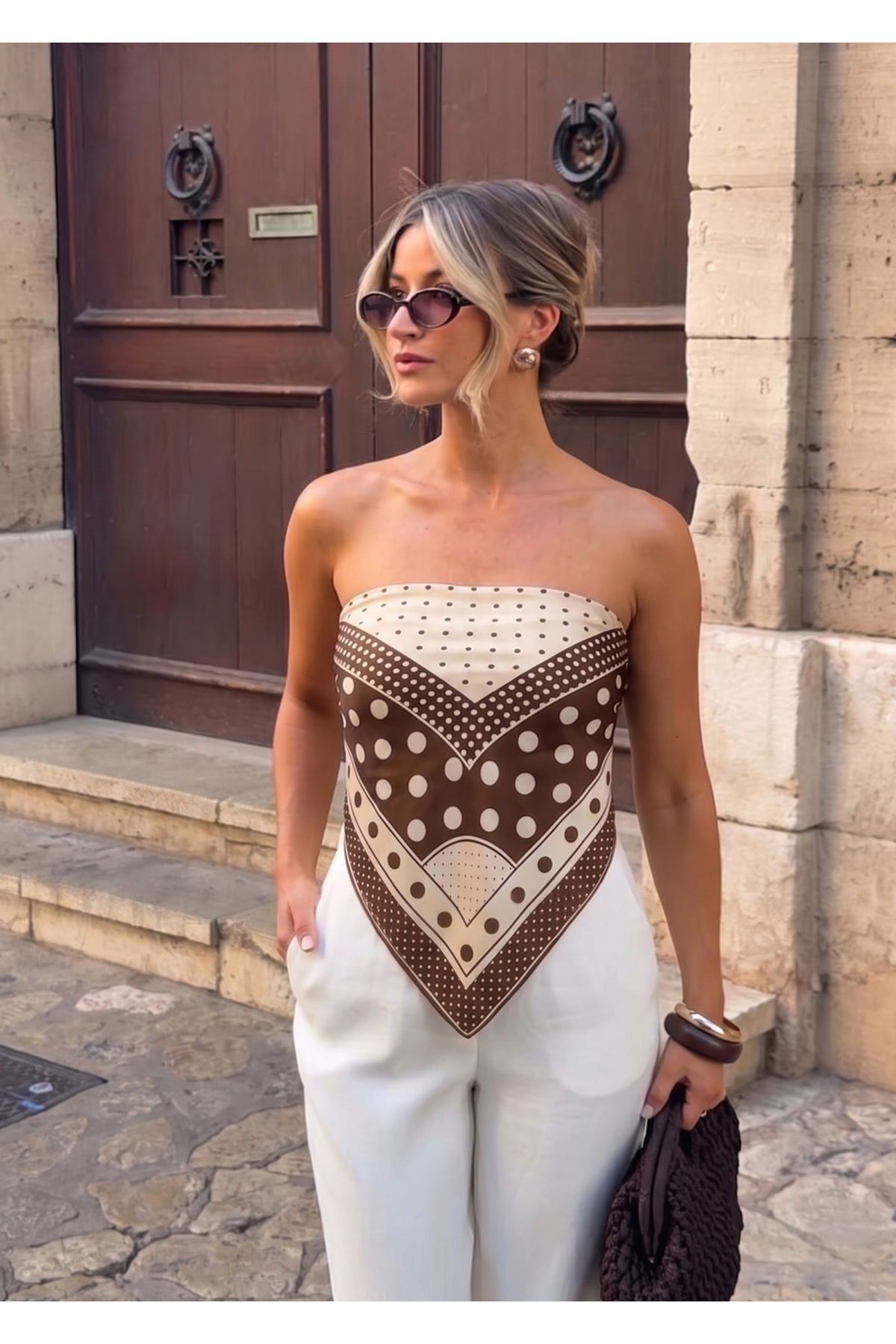 tarzınısec Tarzını Seç Mocha Puantiye Desenli Fular / Bandana 70x70 cm görsel 5