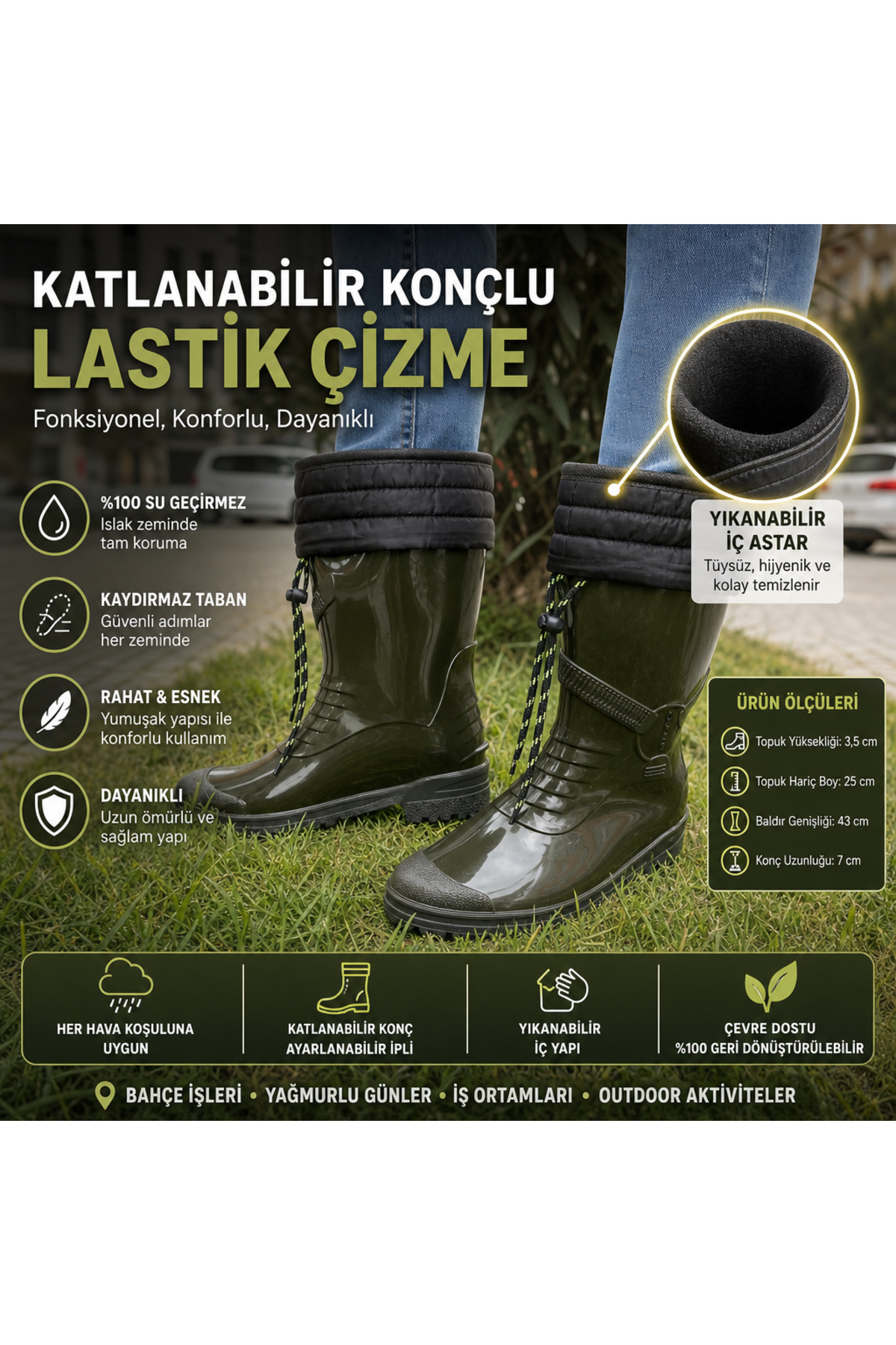 Reach Inside Hairless Cone Work-garden-rain Boots - Green - 43