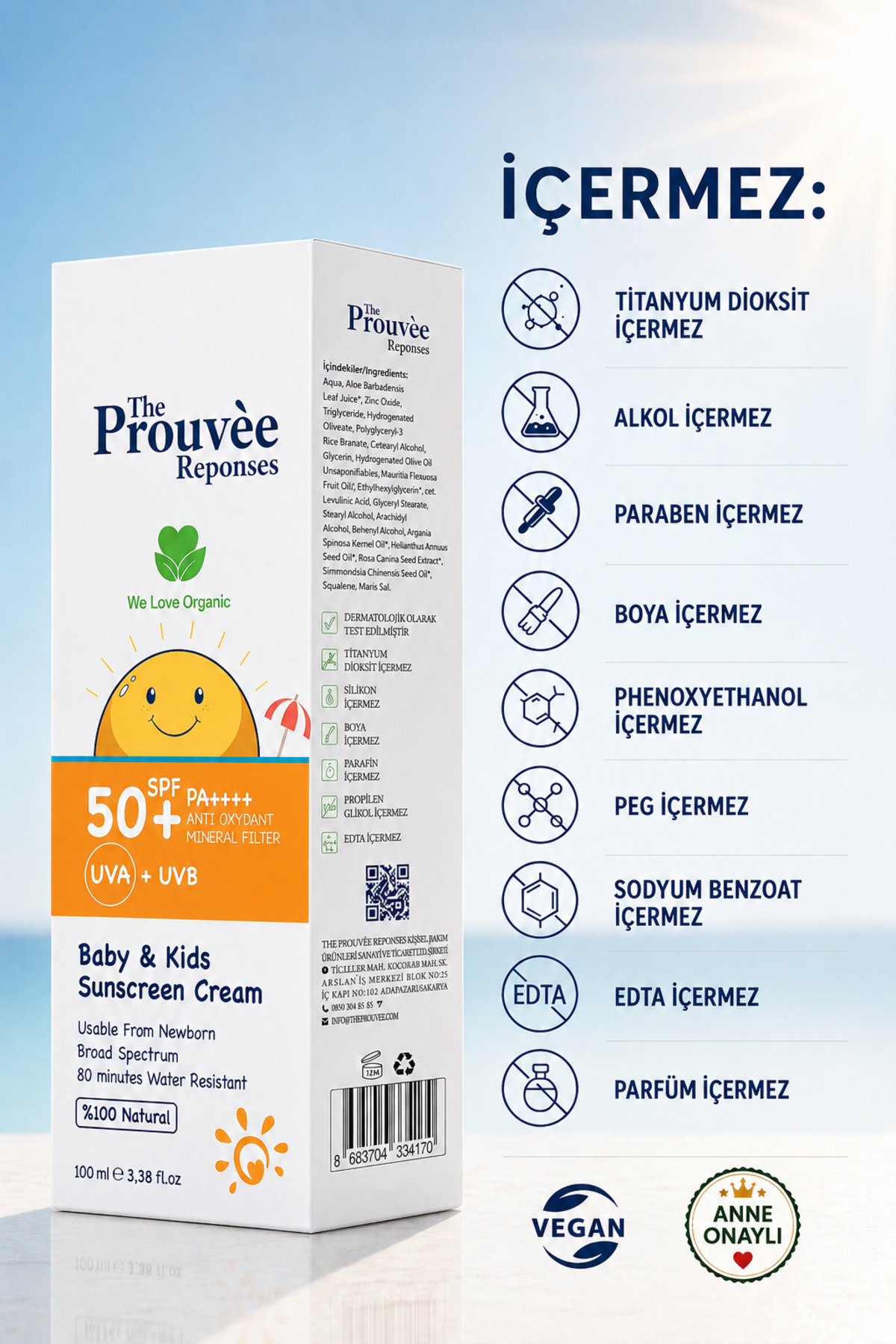 %100 Doğal 50 Spf Bebek Ve Çocuklar Için Organik Güneş Koruyucu Krem 100 ml — ORGANİKSUNBABY — تصویر 7 از 8
