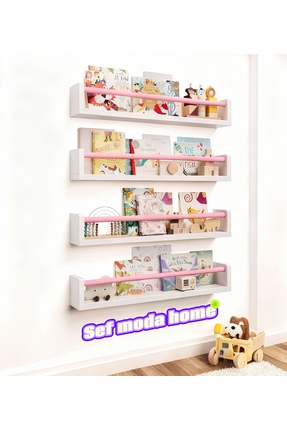 Sef moda 60 cm 4’ lü Mdf’lam montessori raf&kitaplık pembe çıta