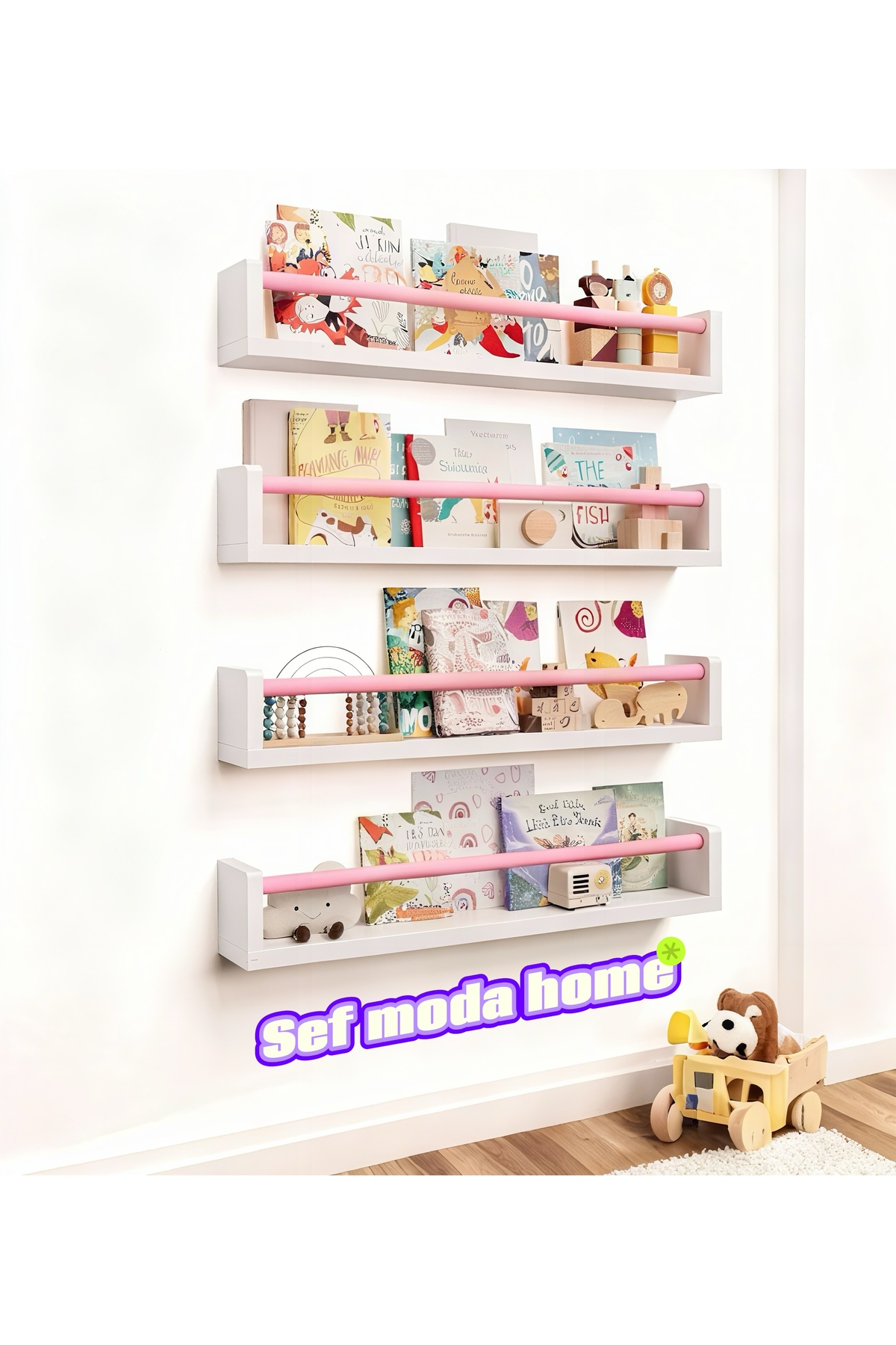 60 cm 4-pieceMdf 'lam montessori shelf & booklet pink lath