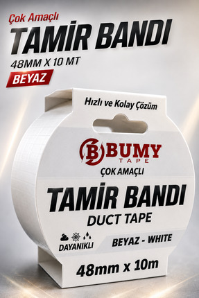 BUMY Beyaz Tamir İzolasyon Bandı 48 Mm X 10 Metre Genel Duct Tape Su Geçirmez...