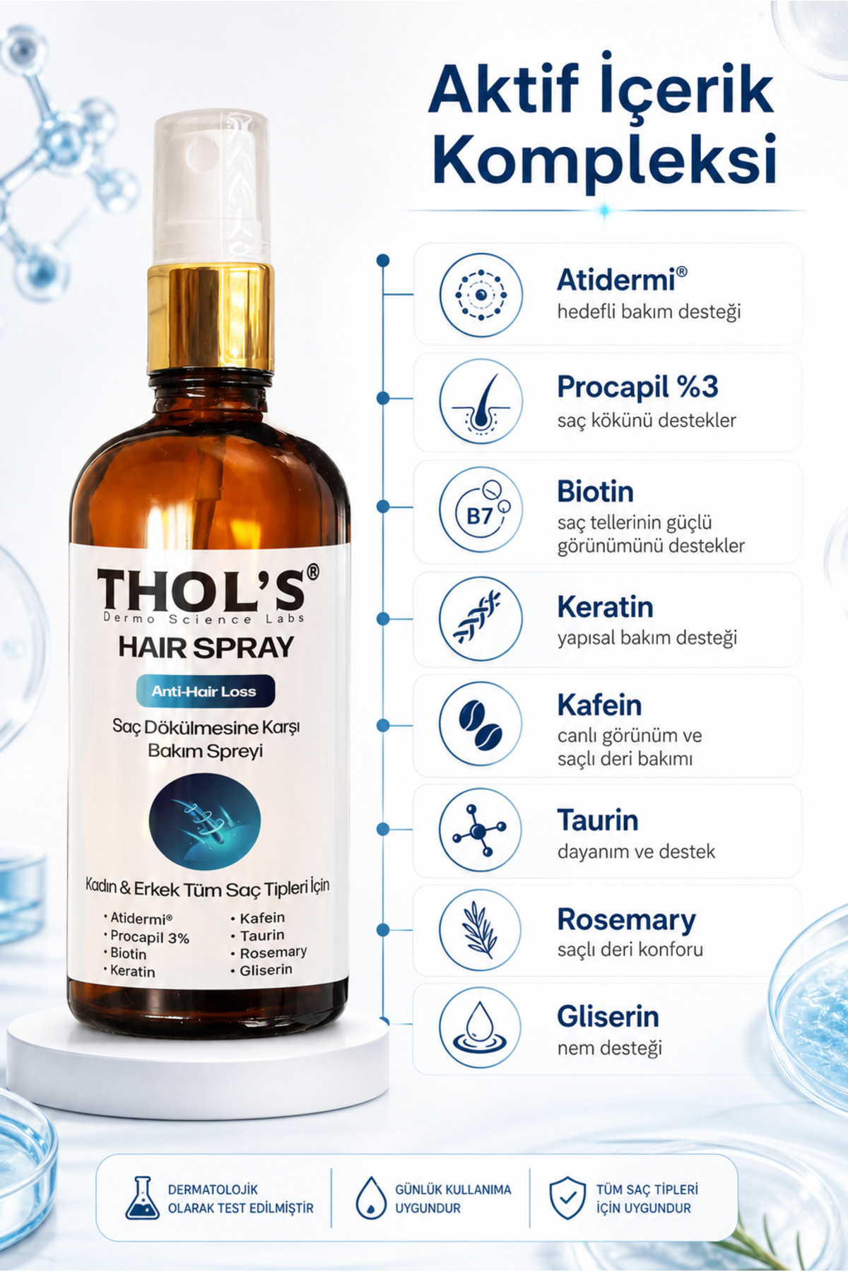 THOL'S TB13 HAIR SPRAY ANTI-HAIR LOSS SAÇ DÖKÜLMESİNE KARŞI BAKIM SPREYİ - 50 ML — Saç Dökülmesine Karşı Bakım Spreyi — تصویر 2 از 6