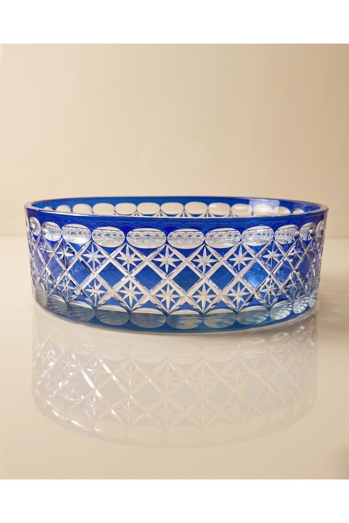 CRYSTAL CUT DECOR EKSRELLA 25 CM BLUE GLASS BOWL