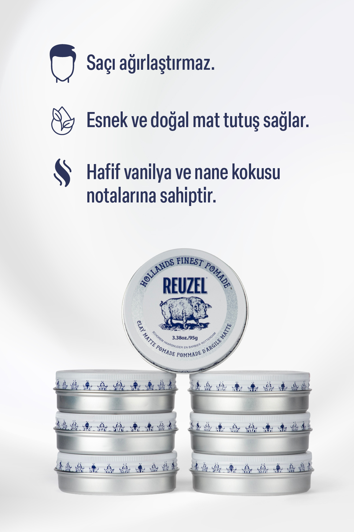 Clay Matte Pomade Orta Tutucu Mat Kil Wax 95g — REU/WAX/CLAY95 — تصویر 3 از 6