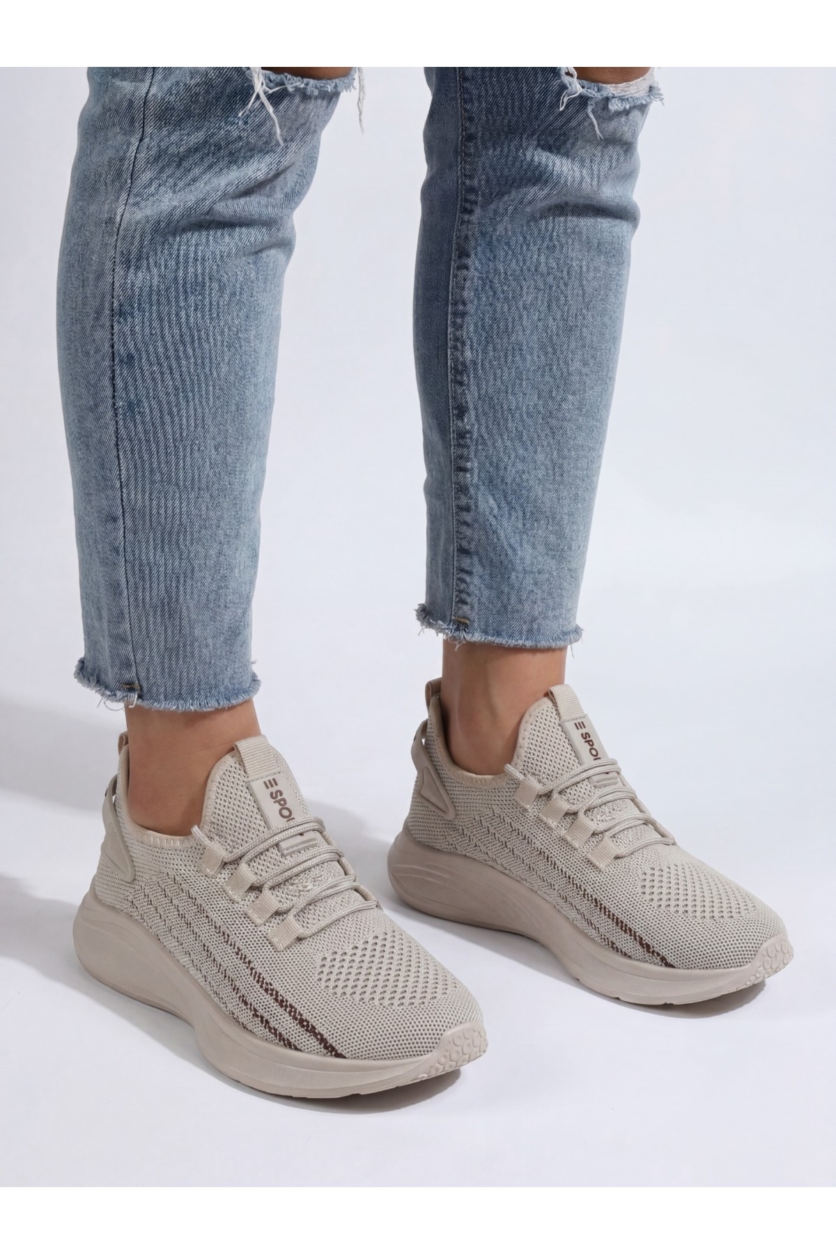 E SPORT Bej Unisex Hafif Triko Sneaker Ortopedik Ayakkabı-015 görsel 4