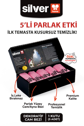 SİLVER HOME 5 li Mikrofiber Dekoratif Cam bezi ( Pembe) 42x68 cm - Çocukların...
