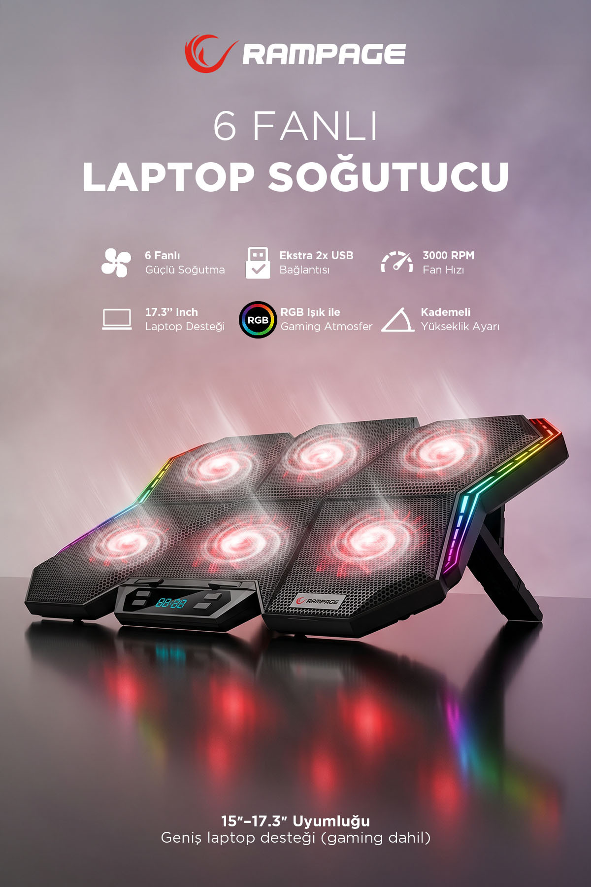 Rampage Ad-rx44 X-gale 6 Fanlı Rgb 7 Kademeli Lcd Göstergeli