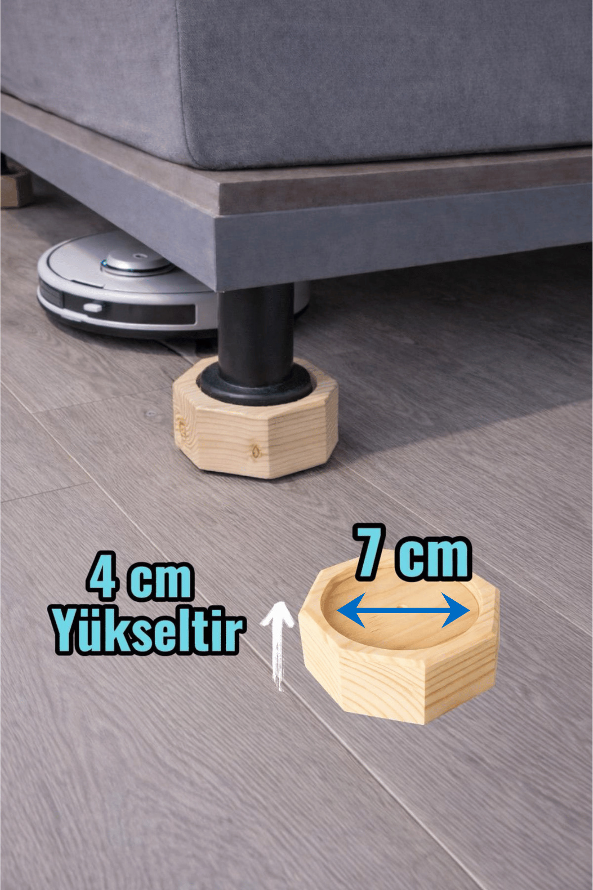 Natural Wooden Sofa Base Riser for Robot Vacuum Cleaner ”Raises 4 cm | Hollow Wedge (1 Piece)