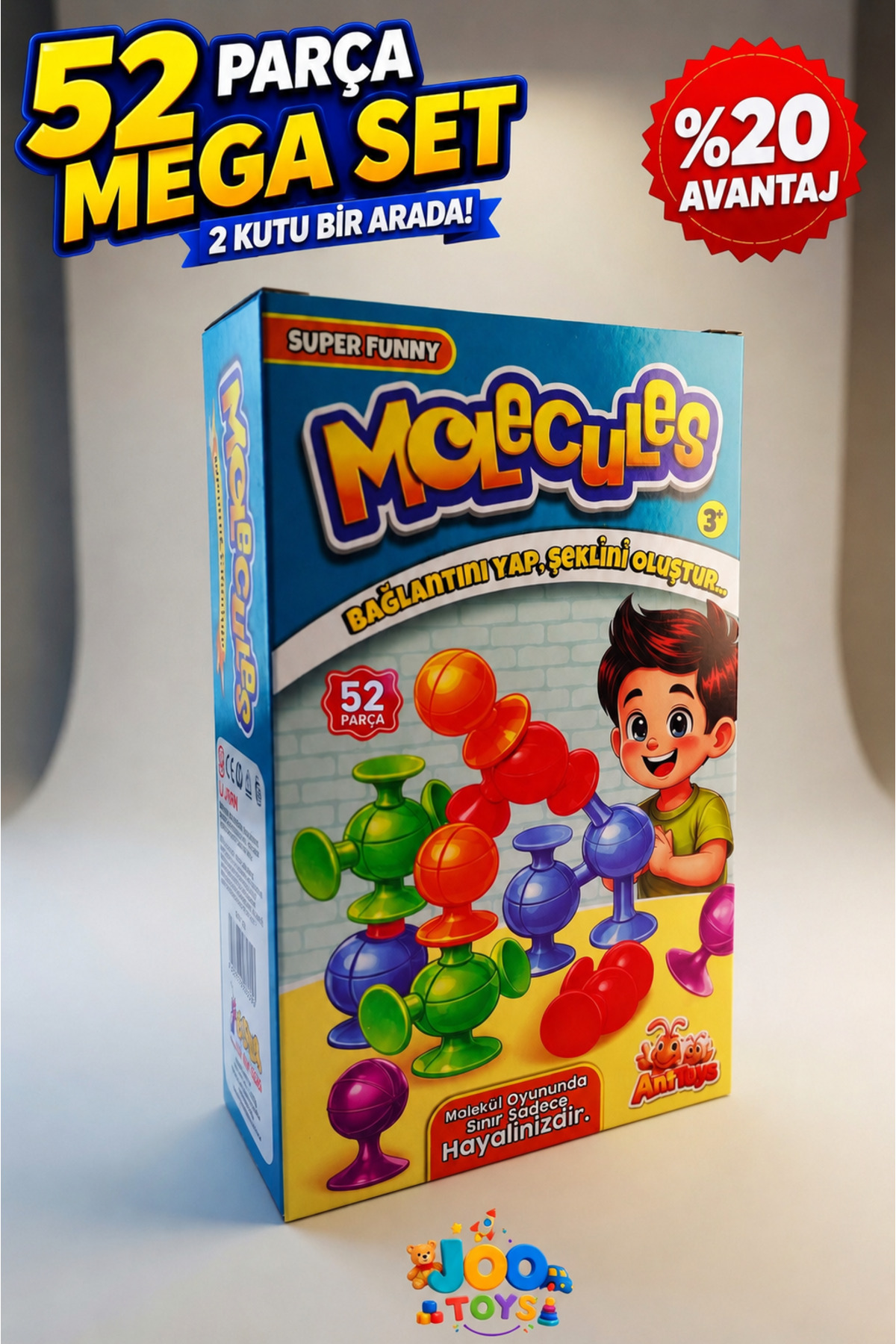 ANT TOYS 52 Parça Mega Set Vakum Molekül Oyuncak | 2 Kutu Bir Arada | Eğitici ve Eğlenceli