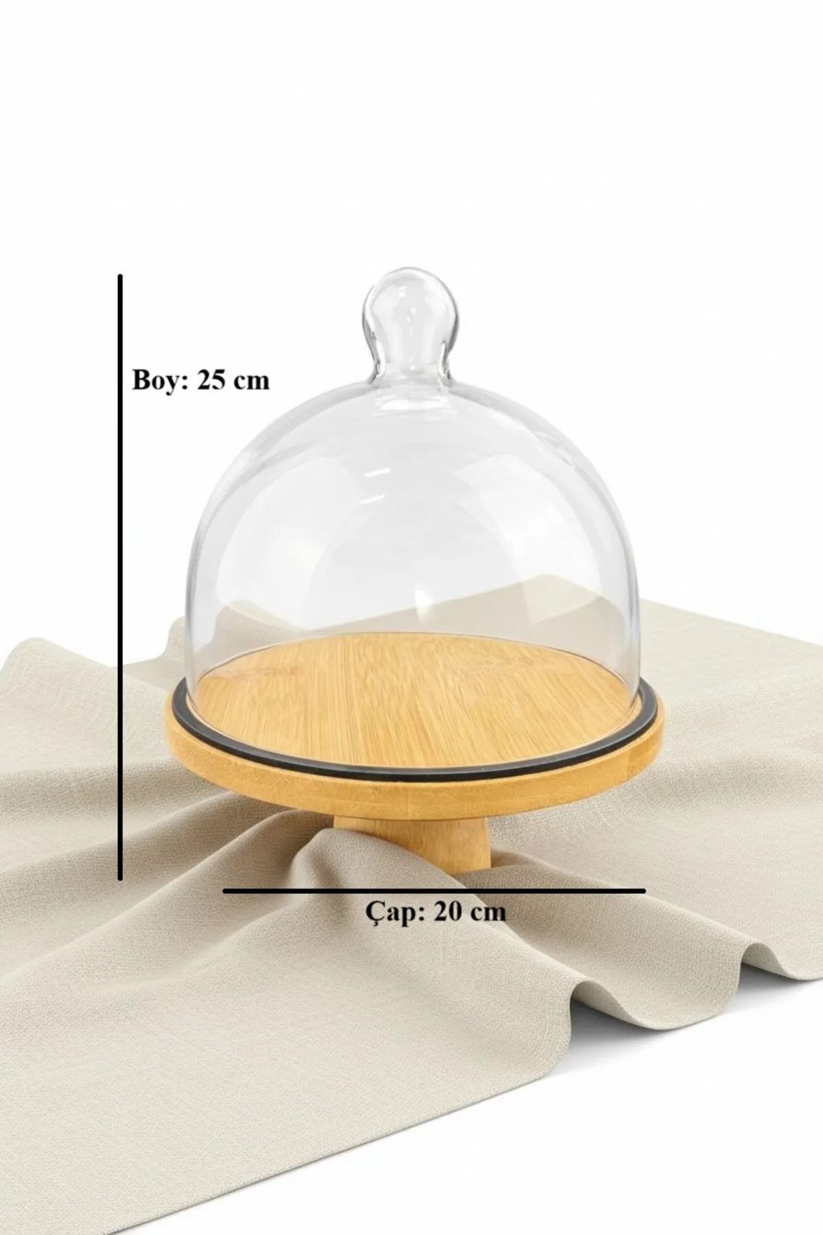 Egehome Cam Kapaklı Ayaklı Bambu Sunumluk | 20 cm Dekoratif Servis