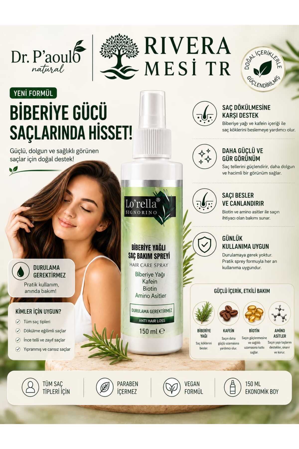 Biberiye Yagı saç bakım spray 150ml 1 ADET — 01 — تصویر 2 از 3