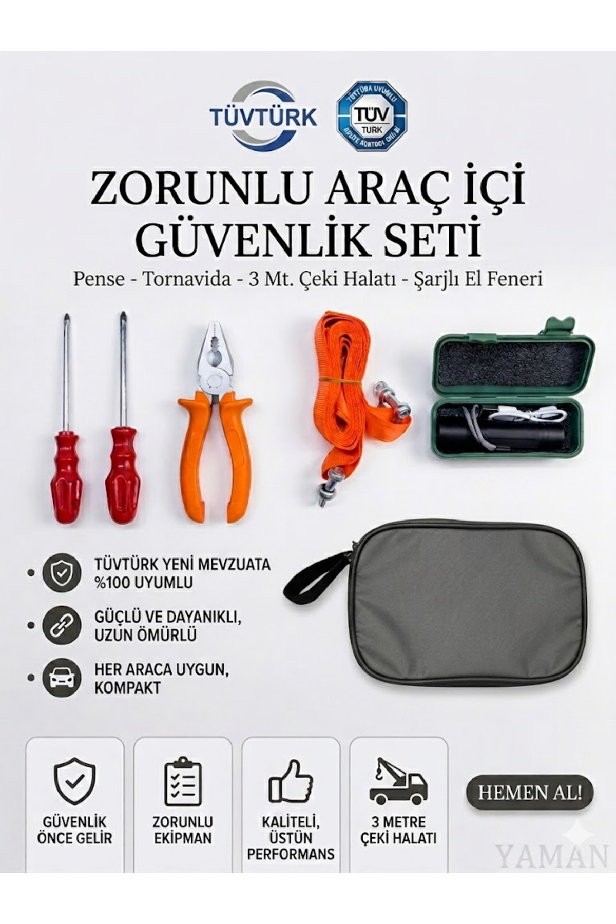 YAMAN Zorunlu Trafik Seti Yeni Müfredata Uygun Çeki Halatı Fener