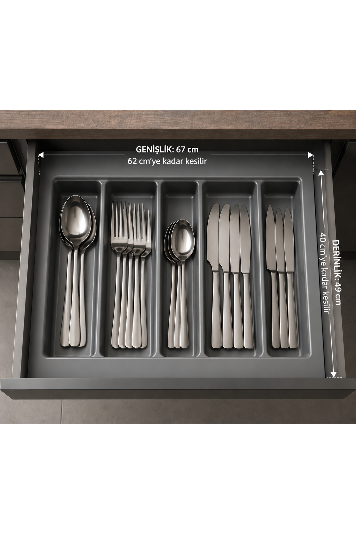 67/49 Cm Cekmece Ladle Grey Cut to 60/40 Cm