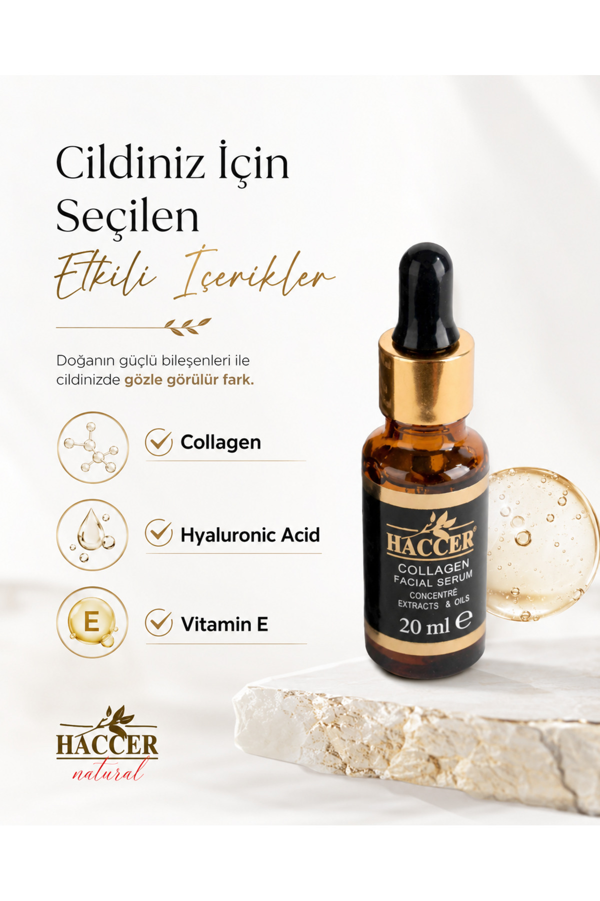 Hyaluronik Asitli, Doğal Kolajen Serum 30 ml Yüz Serumu — HCCR-SR1 — تصویر 5 از 7