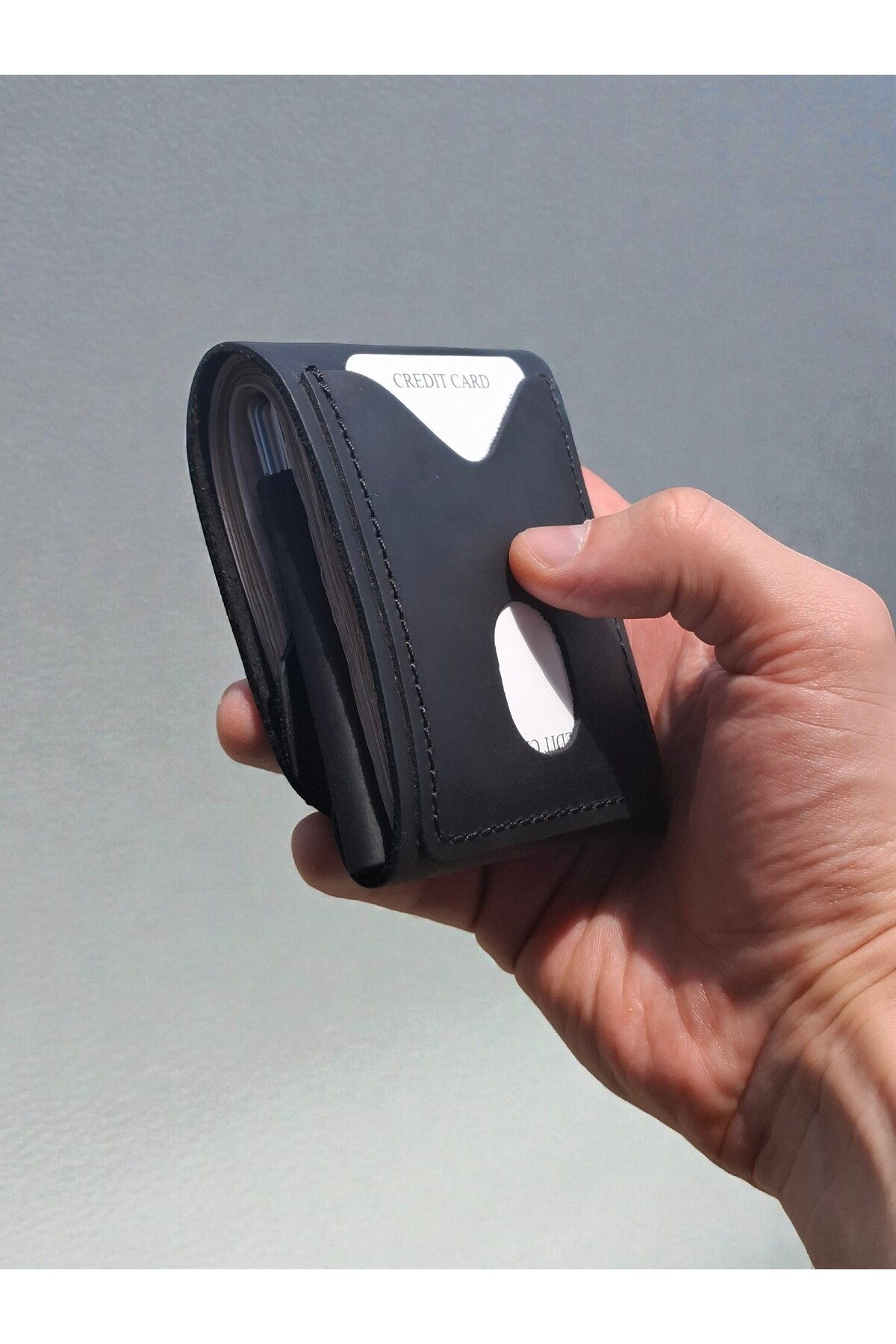 MAT Deri Siyah Erkek Cüzdanı Gerçek Deri Nakit & Kart Tasarım Minimal İsim Baskılı Hediyelik Cüzdan görsel 5