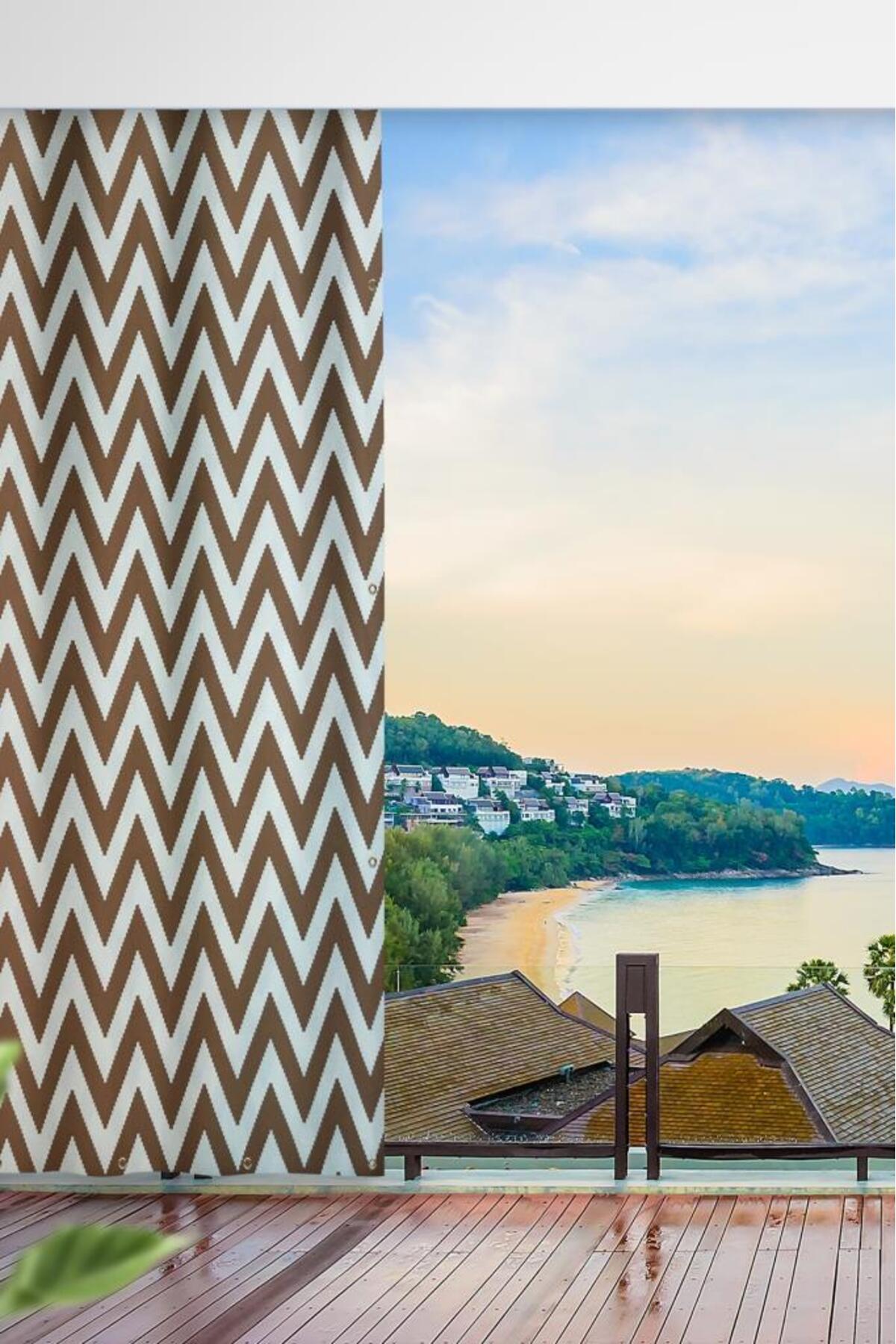 ELITE Balcony curtain ENXBOY Eyelet Balcony Curtain with Option -Balcony Tarpaulin zigzag COFFEE