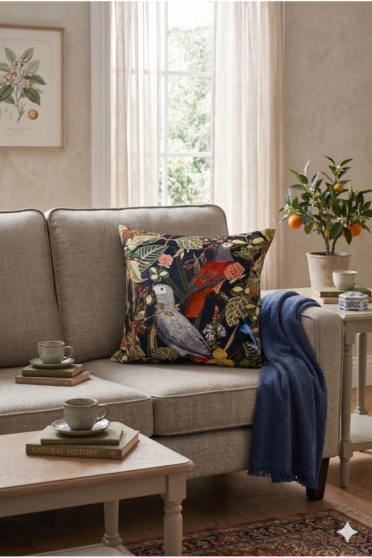 Anthracite Plant Pattern Decorative Pillowcase 45x45