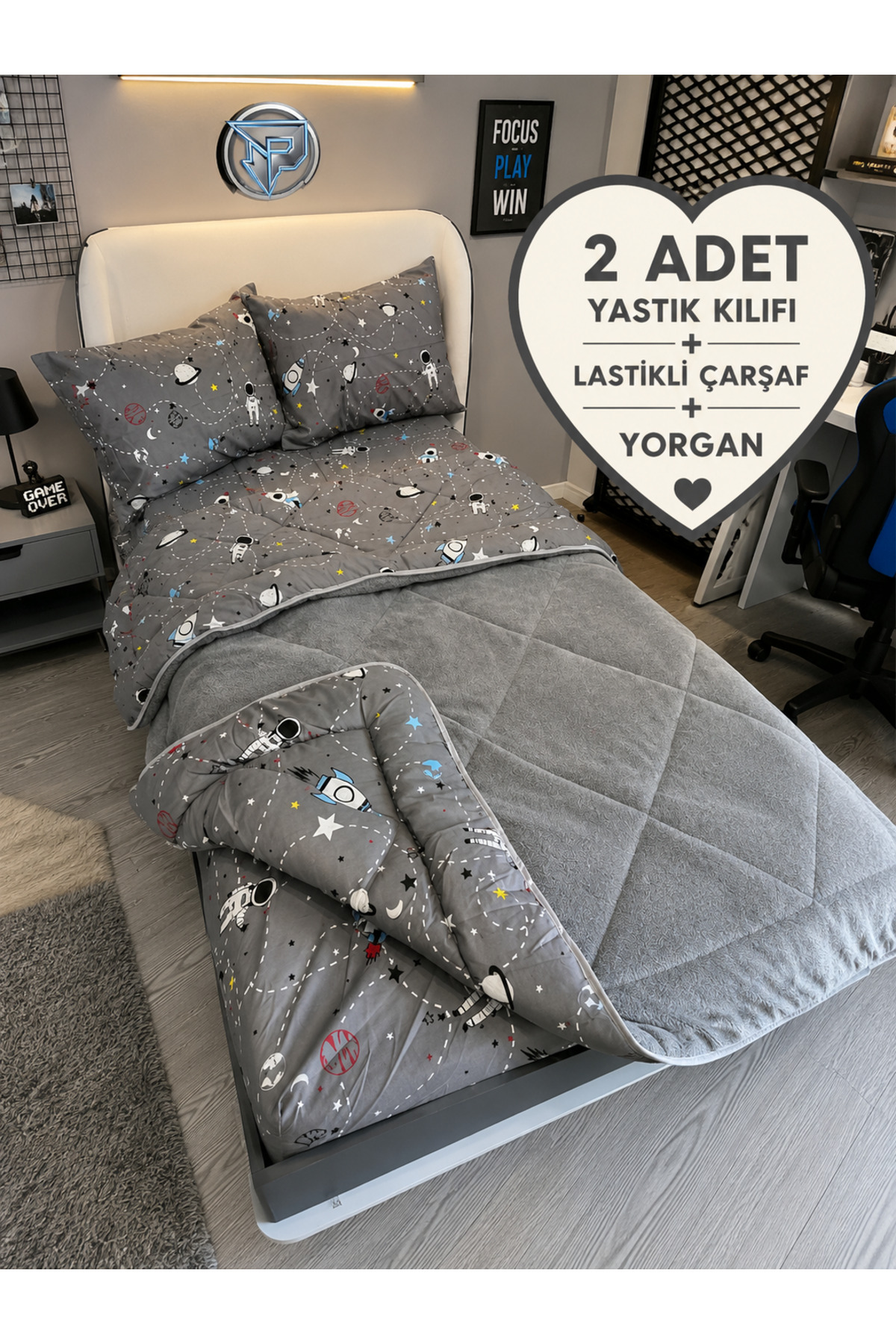 Single Welsoft Pufidic Sleeping Set (Fitted Bedsheet) Space Smoked