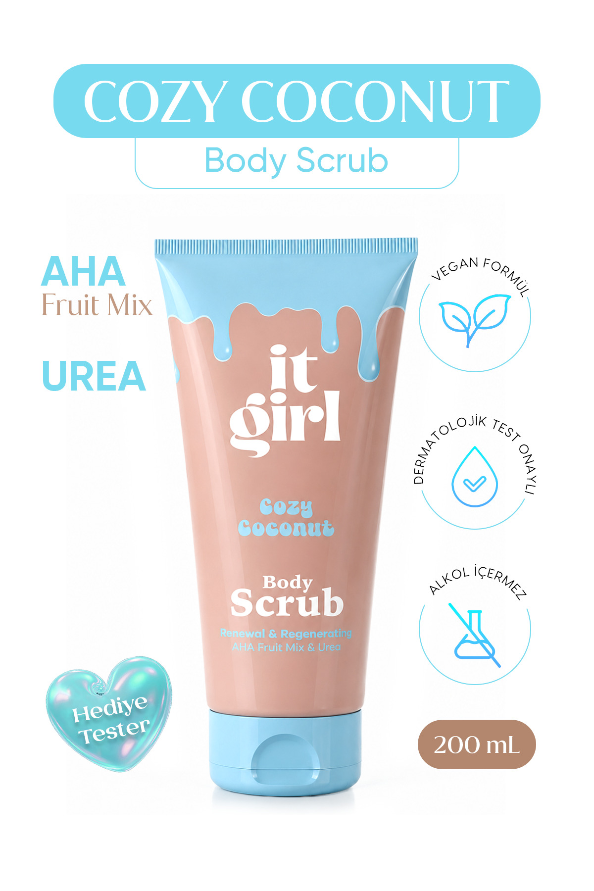 It Girl Cozy Coconut AHA & Urea Yoğun Nemlendirici, Besleyici Vücut Peeling | Body Scrub 200 ml — ITG-VP/BS-CC-200