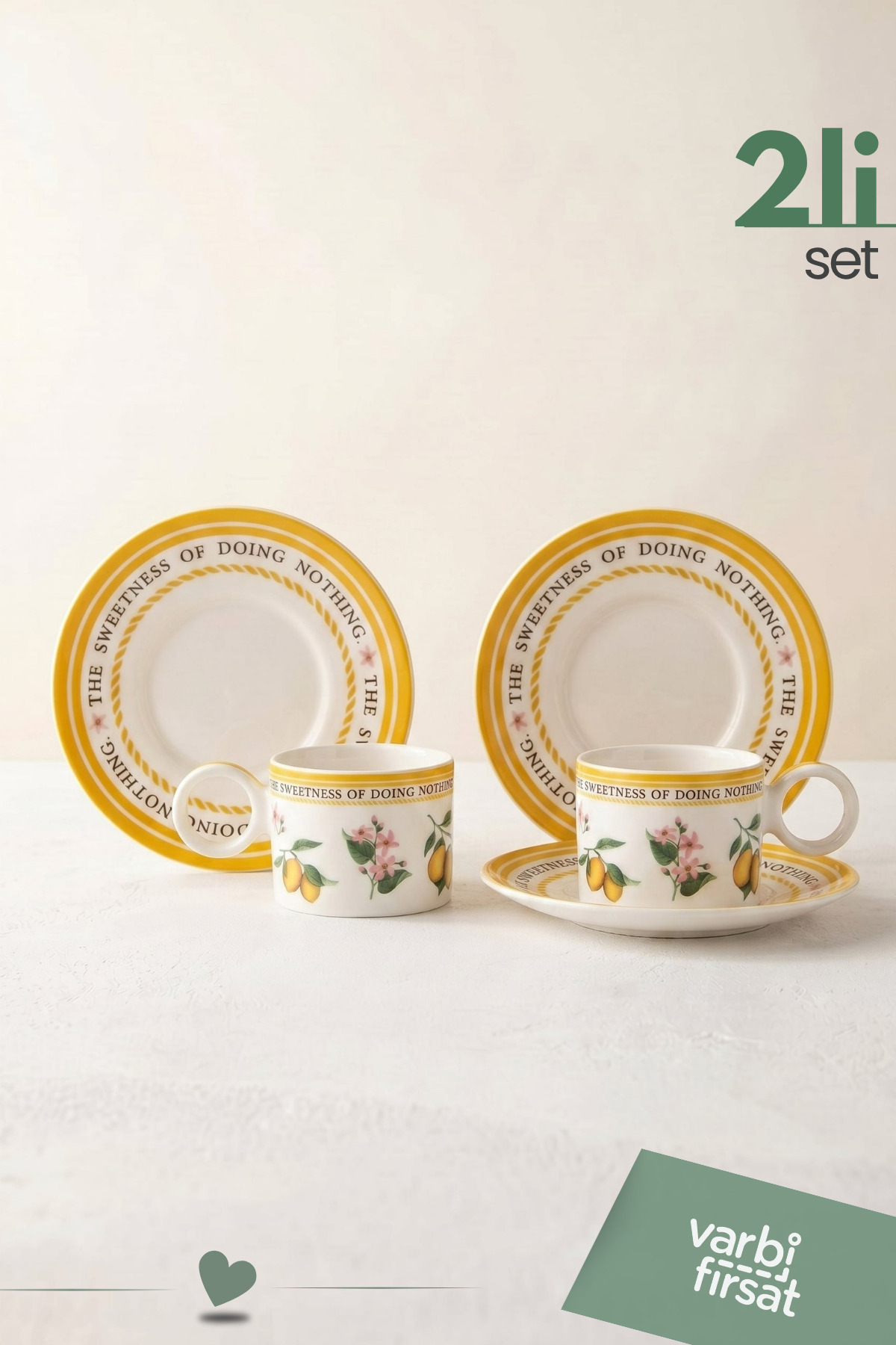 2-Piece Lemon Patterned Porcelain Cup Set | Tea & Coffee Cup Saucer Set