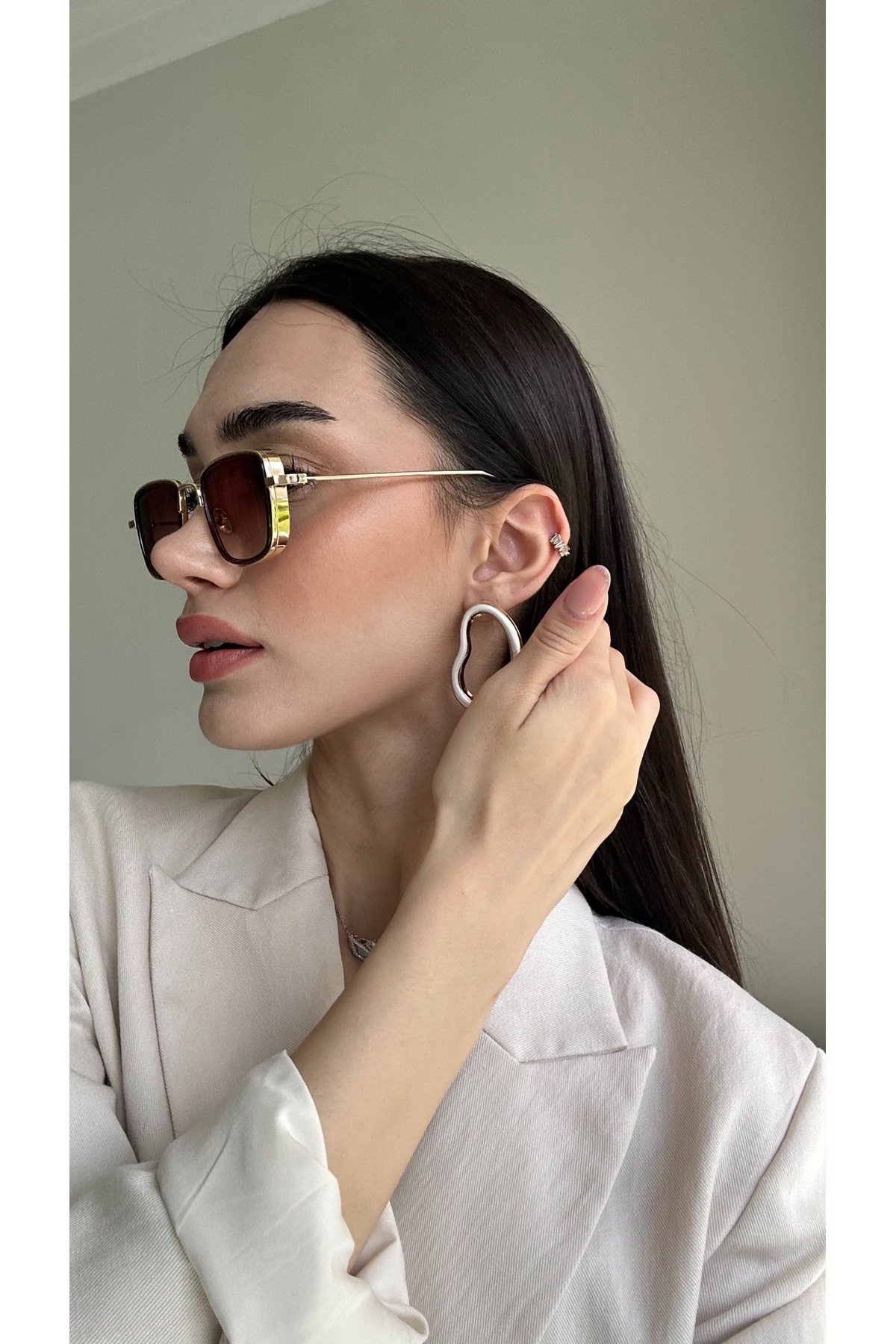 funeyes Edda Small Köşeli (Küçük Güneş Gözlüğü )UV400 Koruma Metal Çerçeve Kasa ve Sap Pinterest model görsel 4
