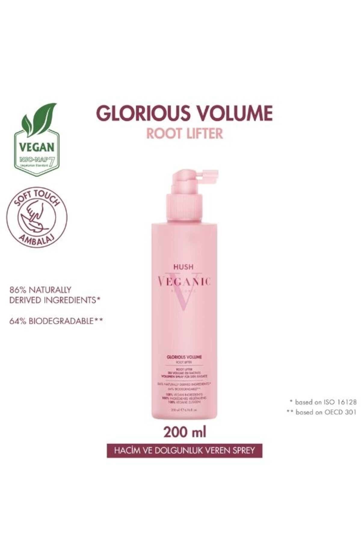 HUSH Veganic Glorious Volume Zayıf Saçlar İçin Hacim Veren Sprey 200 ml — 8682035303916