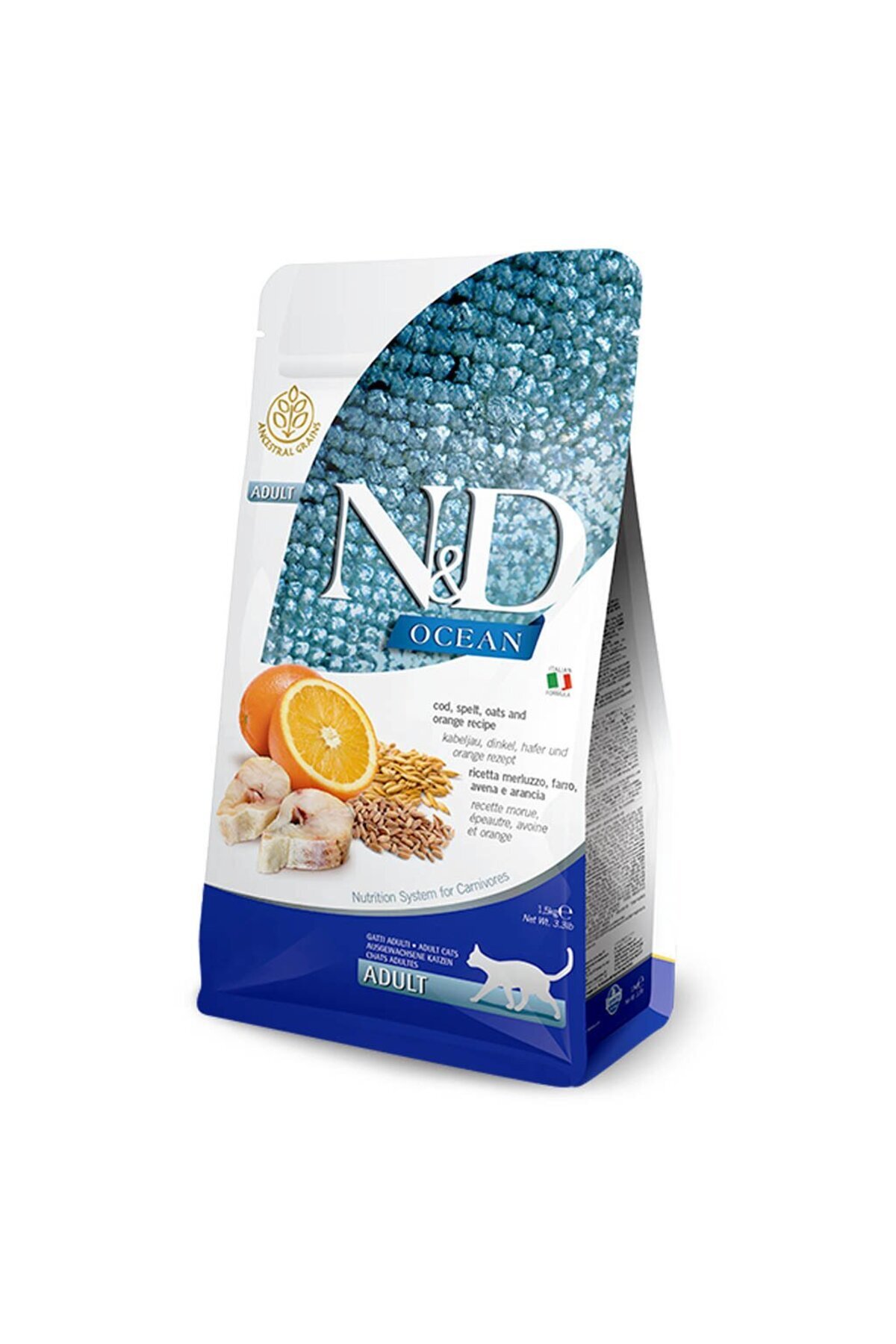 N&D Ocean Düşük Tahıllı Balıklı Portakallı Yetişkin Kedi Maması 10 Kg