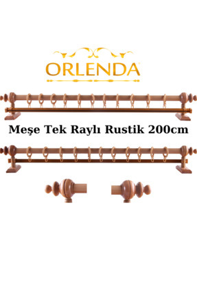 Orlenda Rustik Perde - Rustik Perde Askısı Tek Raylı - Ahşap Başlıklı Alminyu...