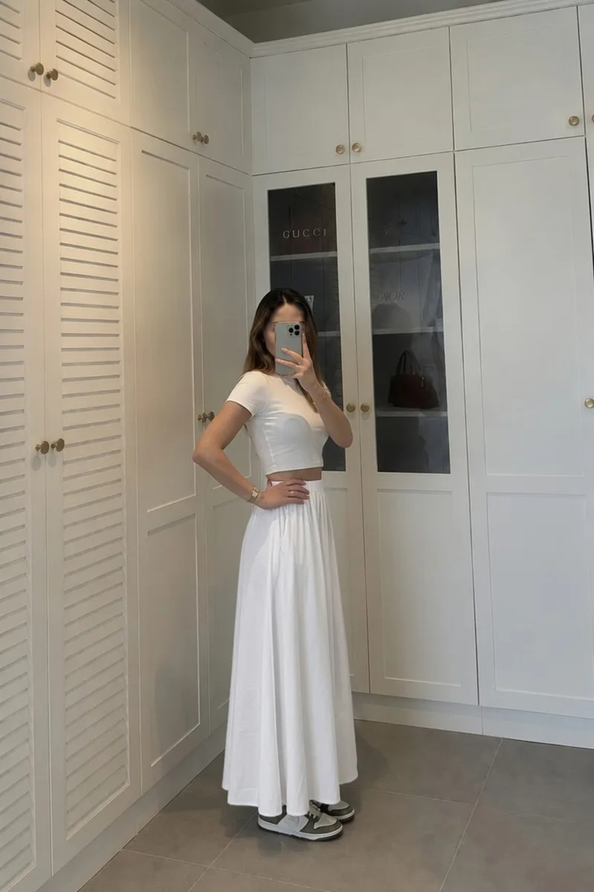 LUXINA GİYİM  Kadın Beyaz Poplin Kumaş Uzun Etek Beli Lastikli Günlük Maxi Etek 90 CM - Görsel 2