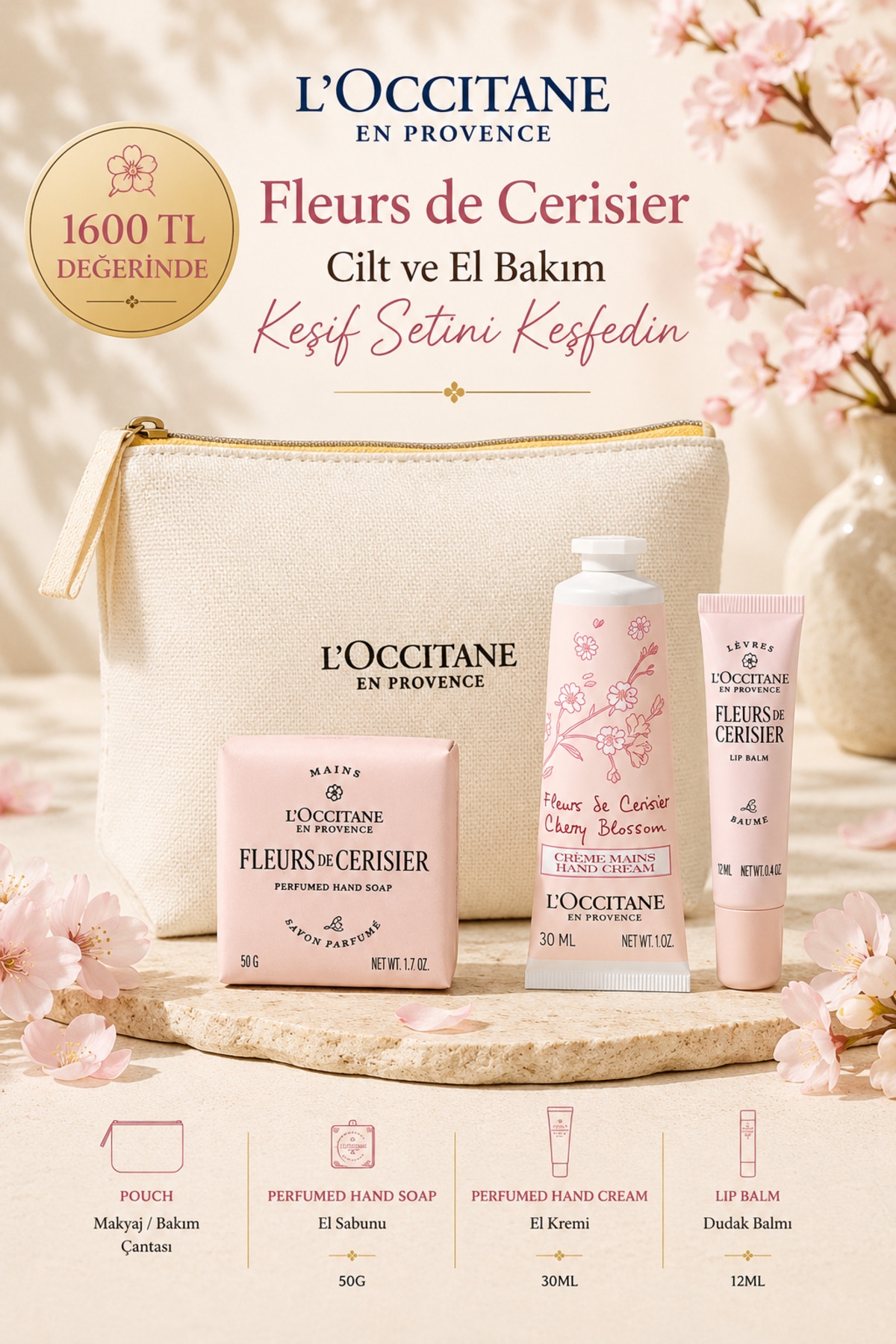 L'Occitane Fleurs de Cerisier Cilt ve El Bakım Keşif Seti, Özel
