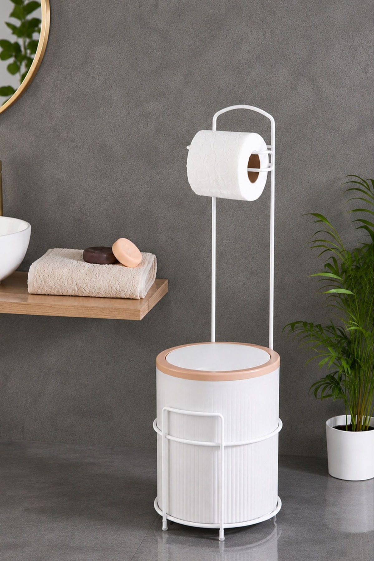 7 Liter Bathroom Kitchen Trash Can Toilet Toilet Paper Holder Set with Metal Stand