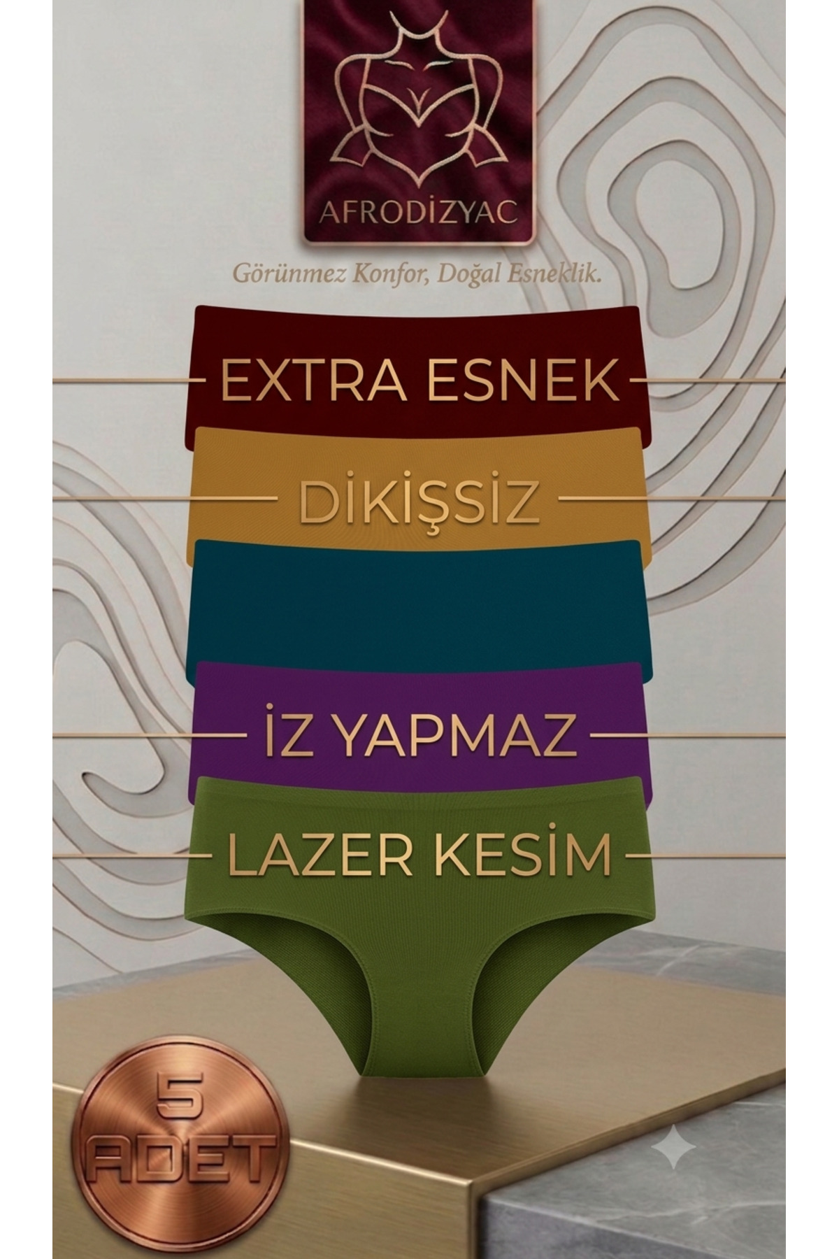 Afrodizyac 5'li Yüksek Bel Lazer Kesim Dikişsiz İz Yapmaz Hayalet Külot (Extra Esnek Ve Yumuşak) görsel 2