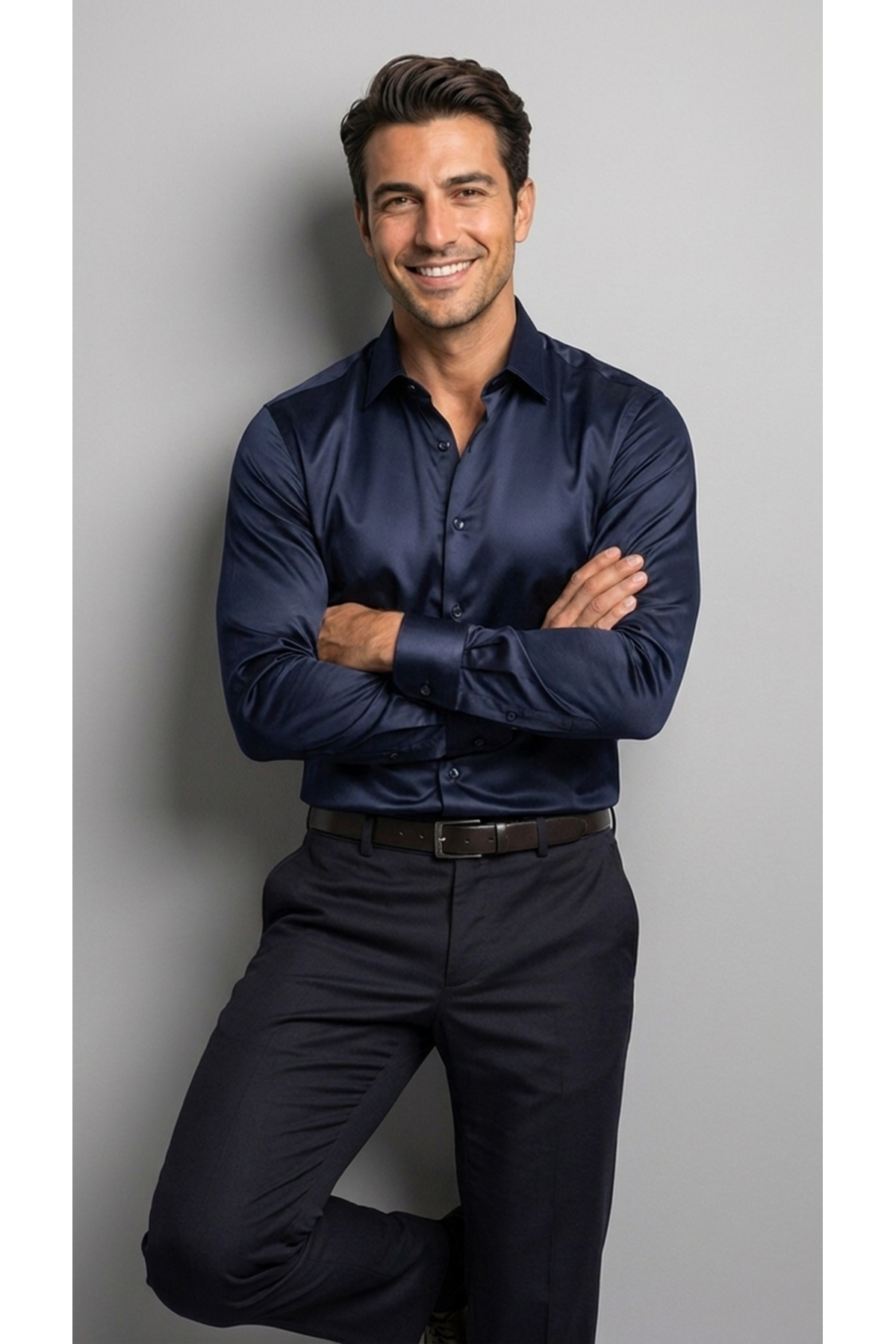 viyamen Erkek Slim Fit Klasik Saten Gömlek Uzun Kollu Modern Kesim görsel 2