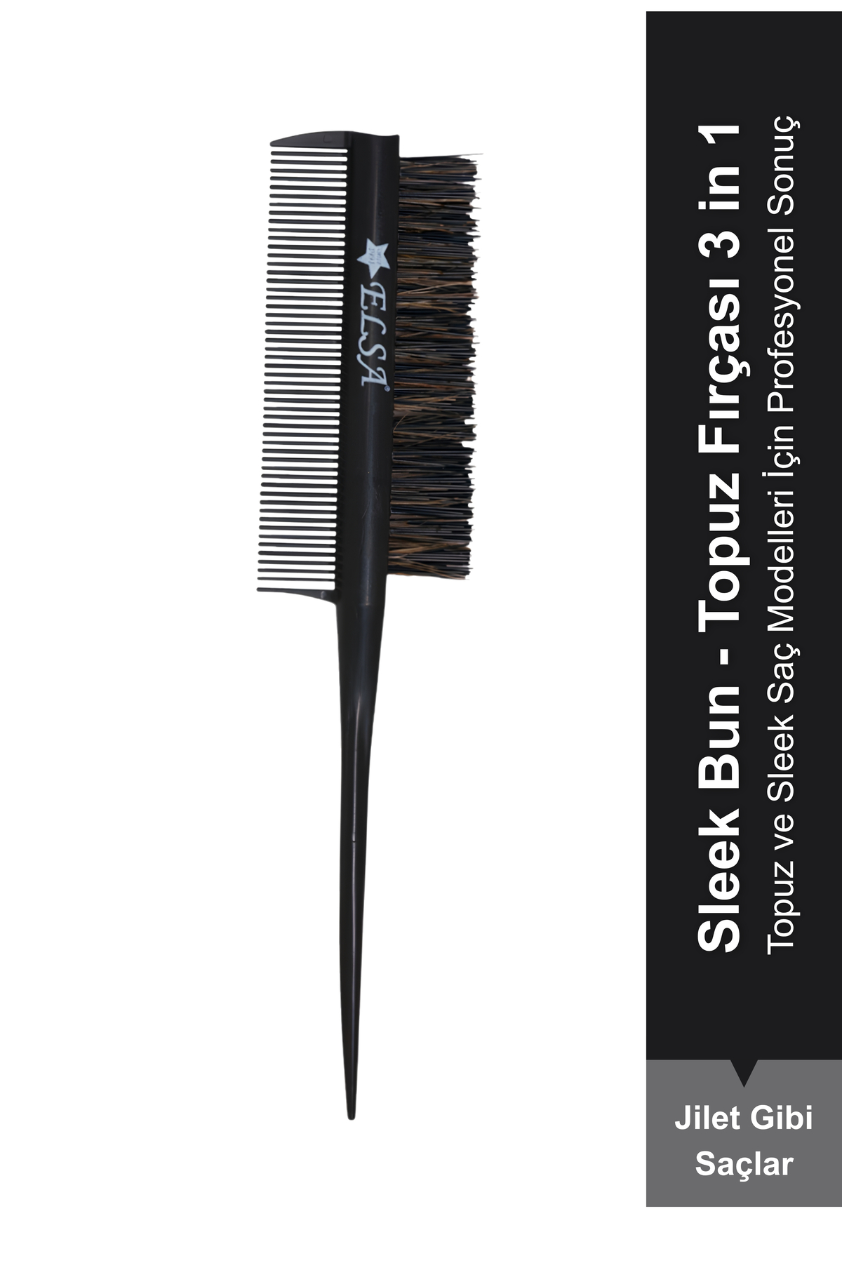 ELSA Professional 0.34 Topuz Fırçası 3 In 1 Krepe Şiş Tarak Sleek Bun — مشکی 034