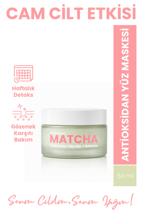 Bade Natural Matcha Antioksidan Cam Cilt (Glass Skin) Gözenek Karşıtı Yüz Mas...