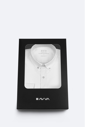 Avva Erkek Beyaz Düğmeli Yaka Hediye Kutulu %100 Pamuk Basic Regular Fit Göml...