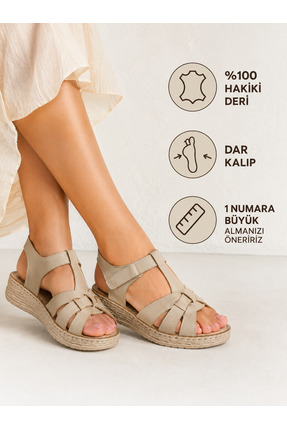 CookaShoes Cooka Shoes %100 Hakiki Deri Kadın Sandalet – Dolgu topuk - Anatom...