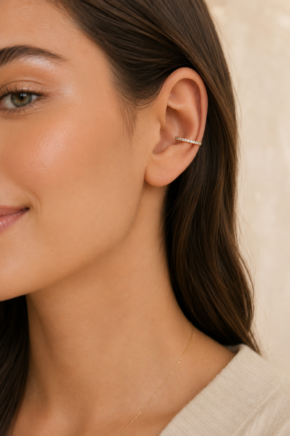 Sacce Scarves&Accessories Zirkon Taşlı Ince Halka Conch Piercing, Rodyum Kaplama | Tekli görsel 2