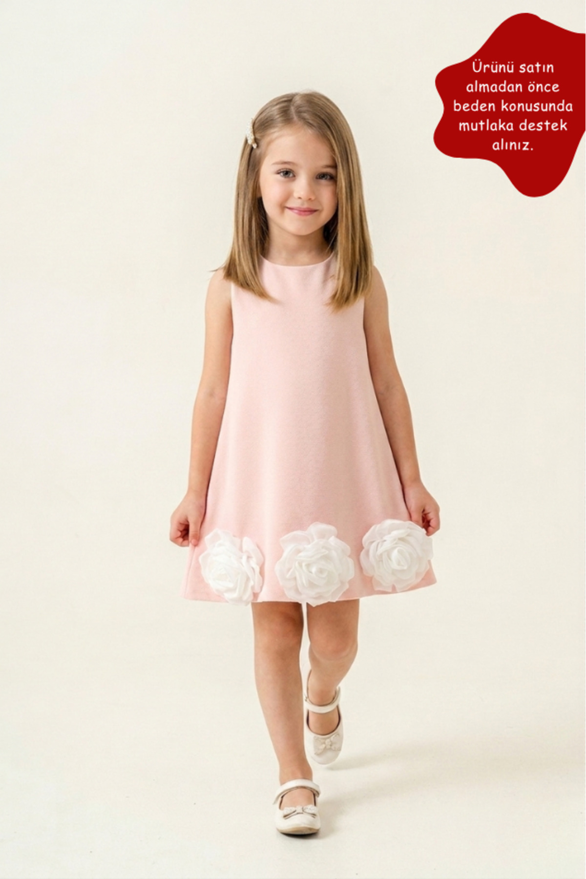 Eray Kids Kız Çocuk Abiye Elbise Gül Detaylı Kolsuz Zarif Abiye Elbise (5-8 Yaş)