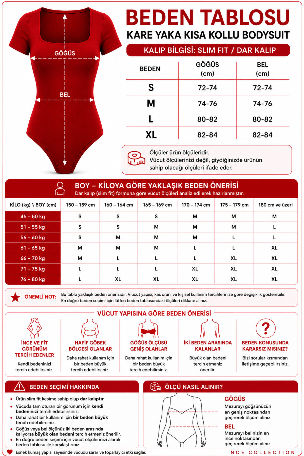 Kadın Kare Yaka Kısa Kollu Çıtçıtlı Body Slim Fit Dar Kalıp Likralı Bodysuit - Kırmızı 6