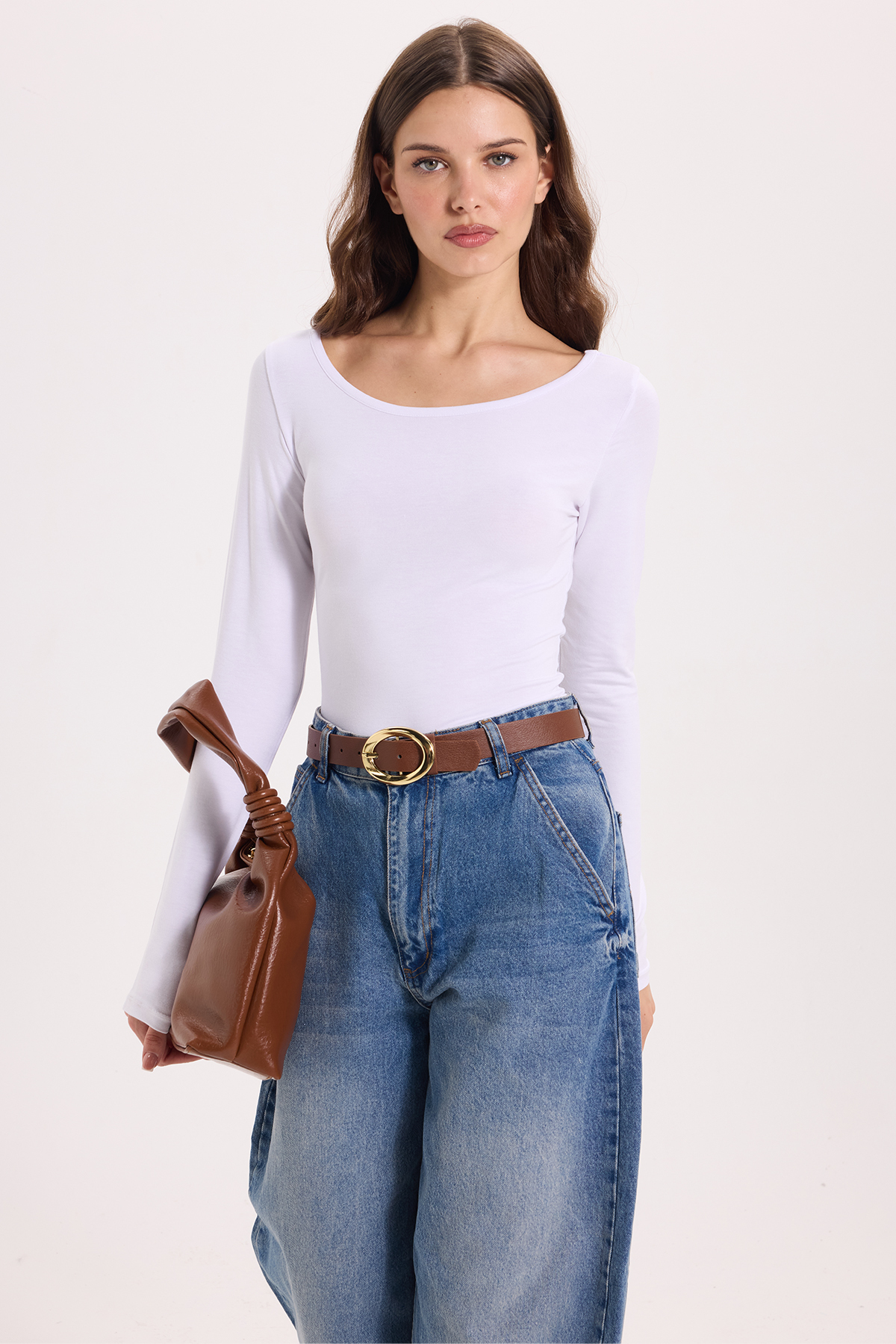 Tudors Kadın Slim Fit Dar Kesim Uzun Kollu Viskon Beyaz Bluz görsel 7