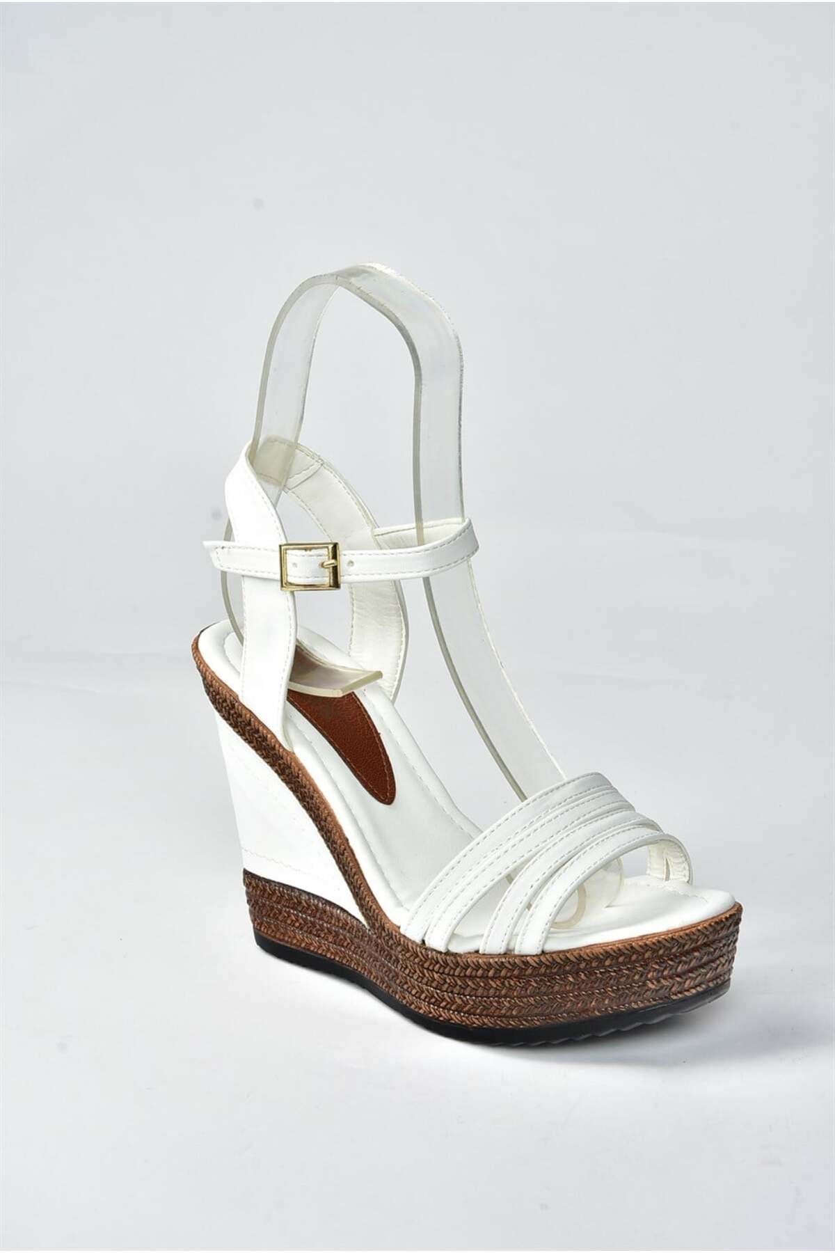 Fox Shoes Beyaz Yüksek Dolgu Topuklu Kadın Ayakkabı K674071609 görsel 5